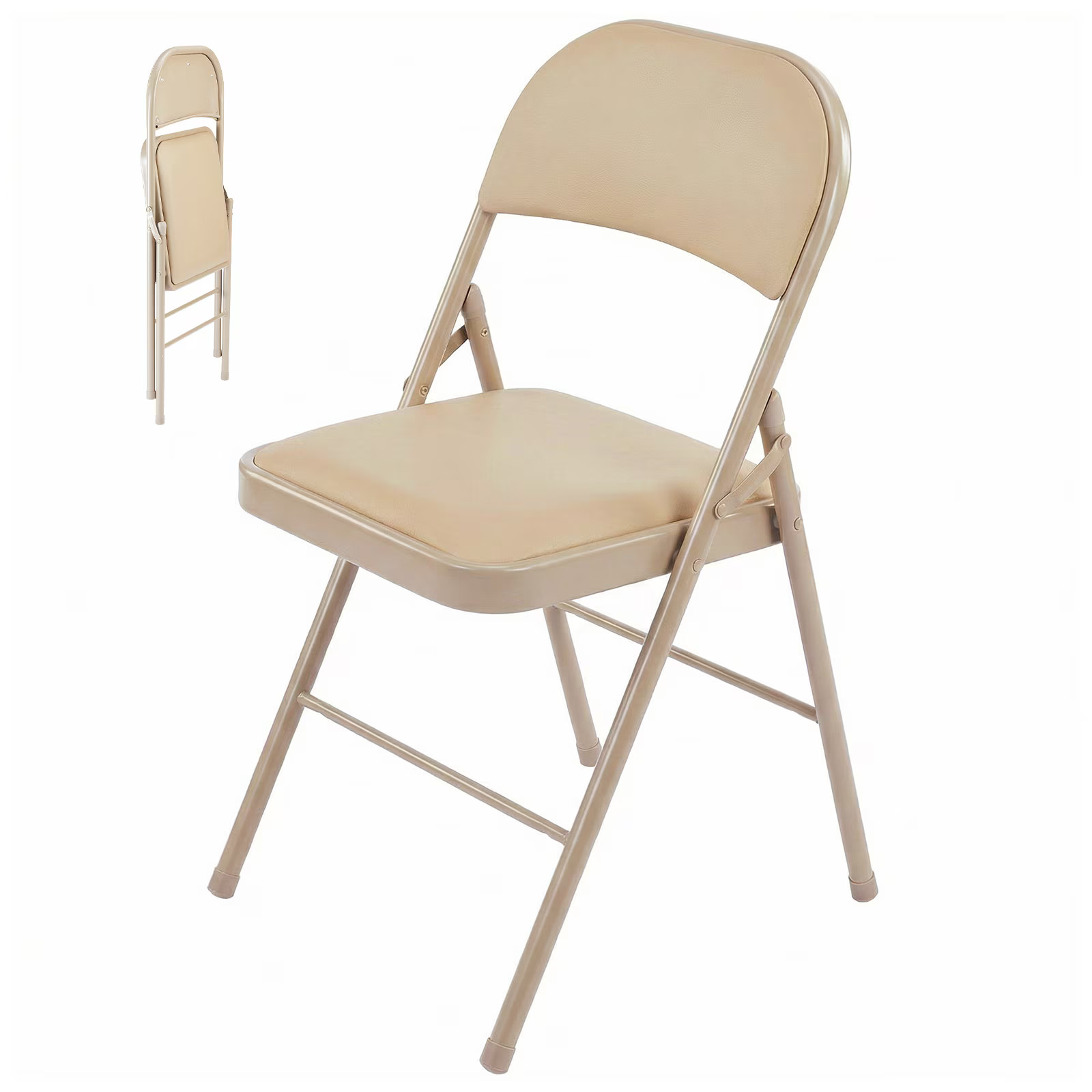 Folding Chairs 2-Pack/4-Pack, Padded PU Leather Seat, Heavy Duty,Black/Khaki