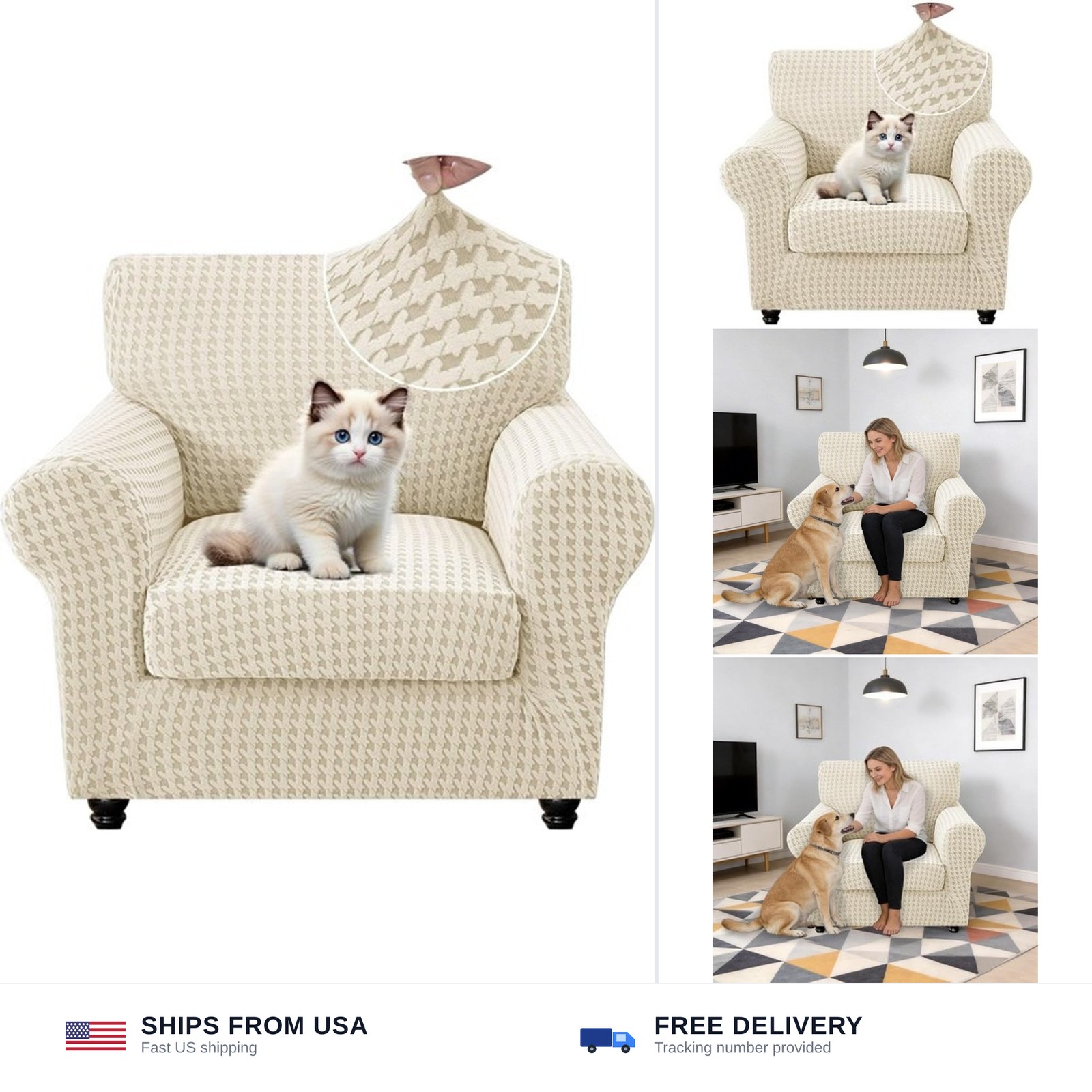MAXIJIN 2 Pieces Stretch Chair Cover Armchair Covers for Living Room Thick So…