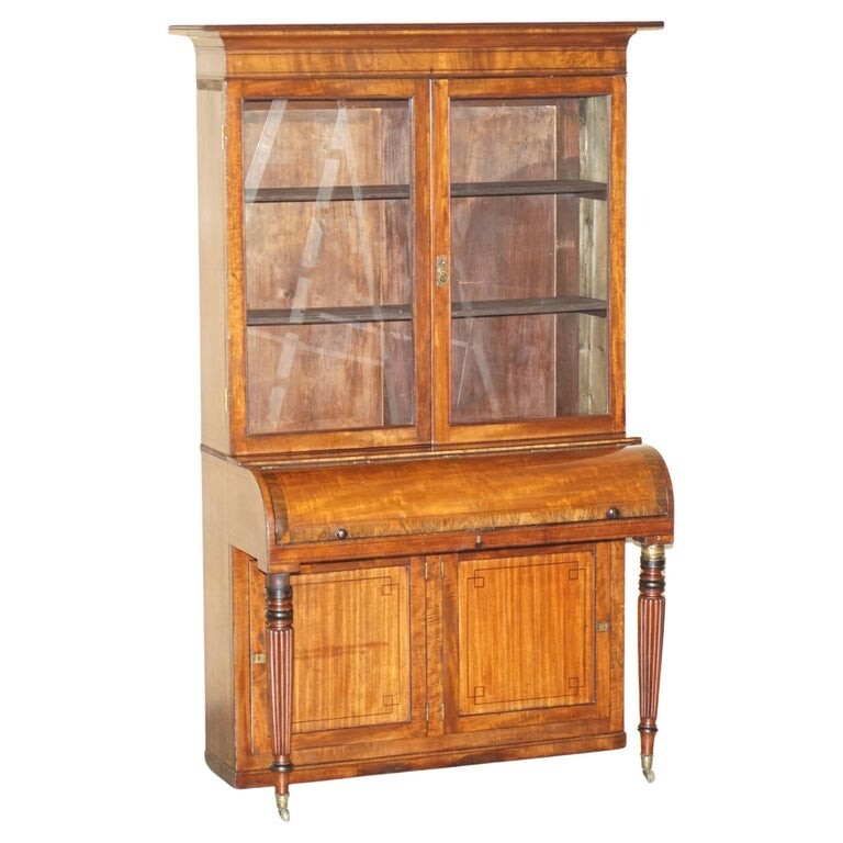 ANTIQUE VICTORIAN 1860 WALNUT SCRIBAN BUREAU BOOKCASE MUST SEE PICTURES