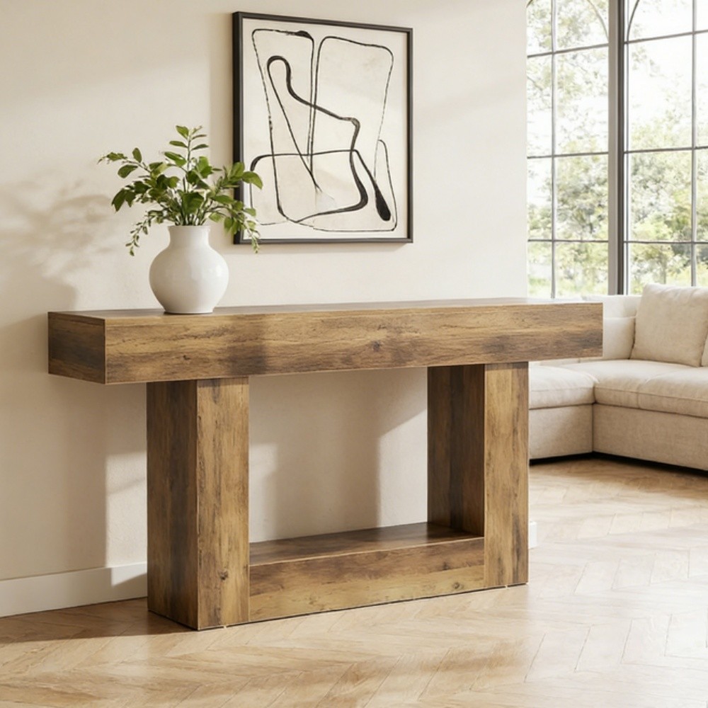 Long Console Table Wood Entrance Table TV Stand Includes A Handy Lower Shelf