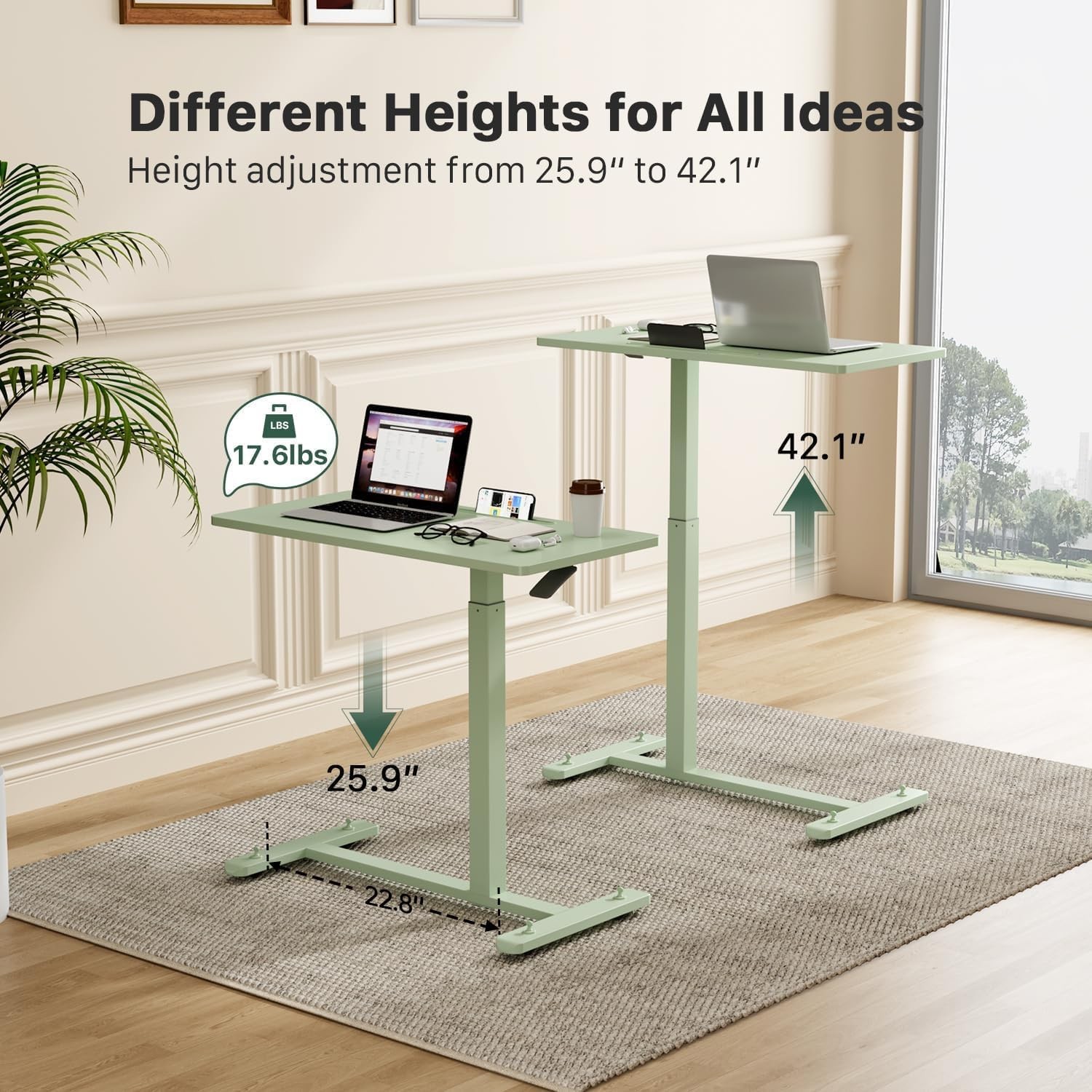 Mobile Standing Desk, Pneumatic Adjustable Rolling Desk(31.5 Inches), Portable