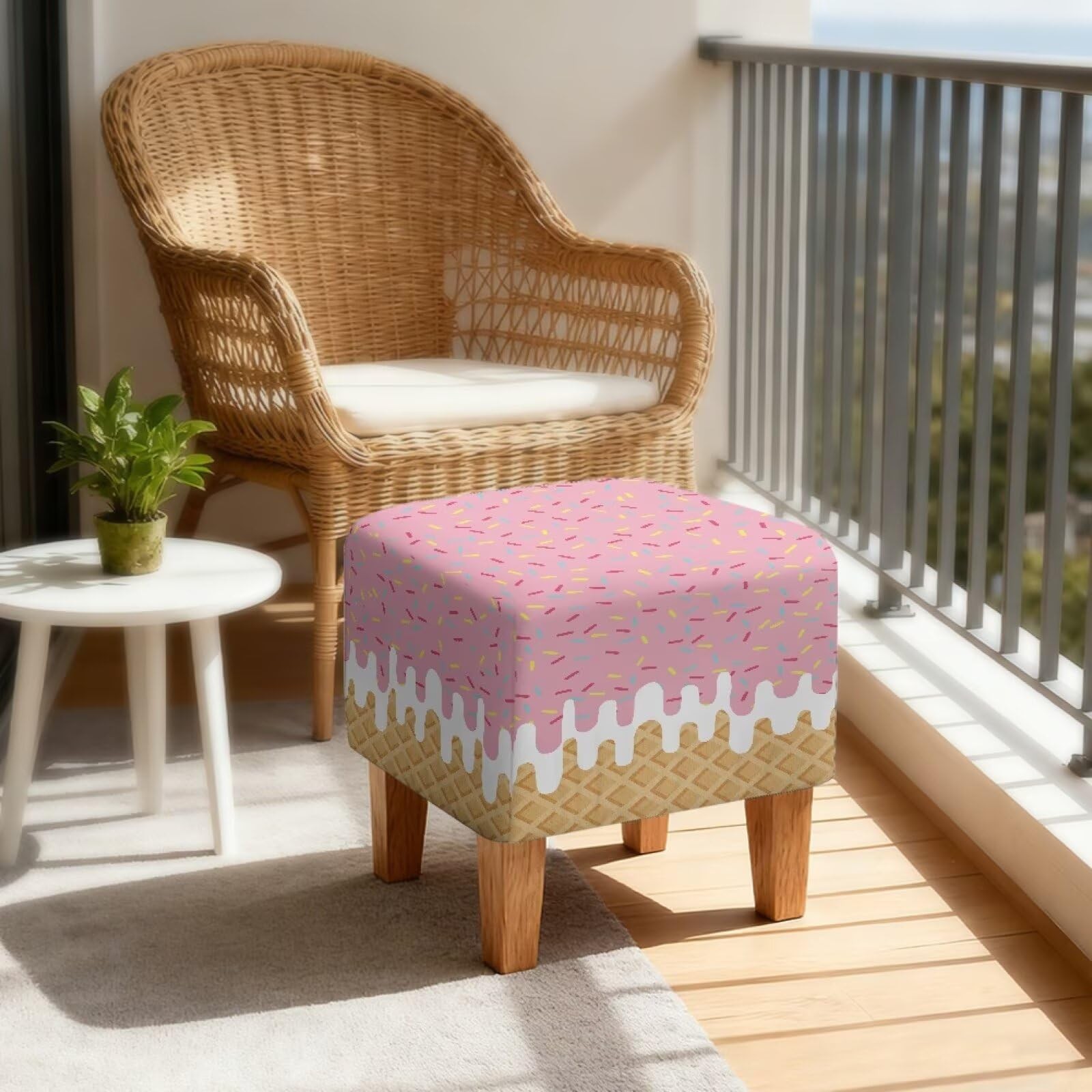 Ice Cream Pattern Cube Footstool Cover 13″ L x 13″ W x 15″ H Stretch Square S…