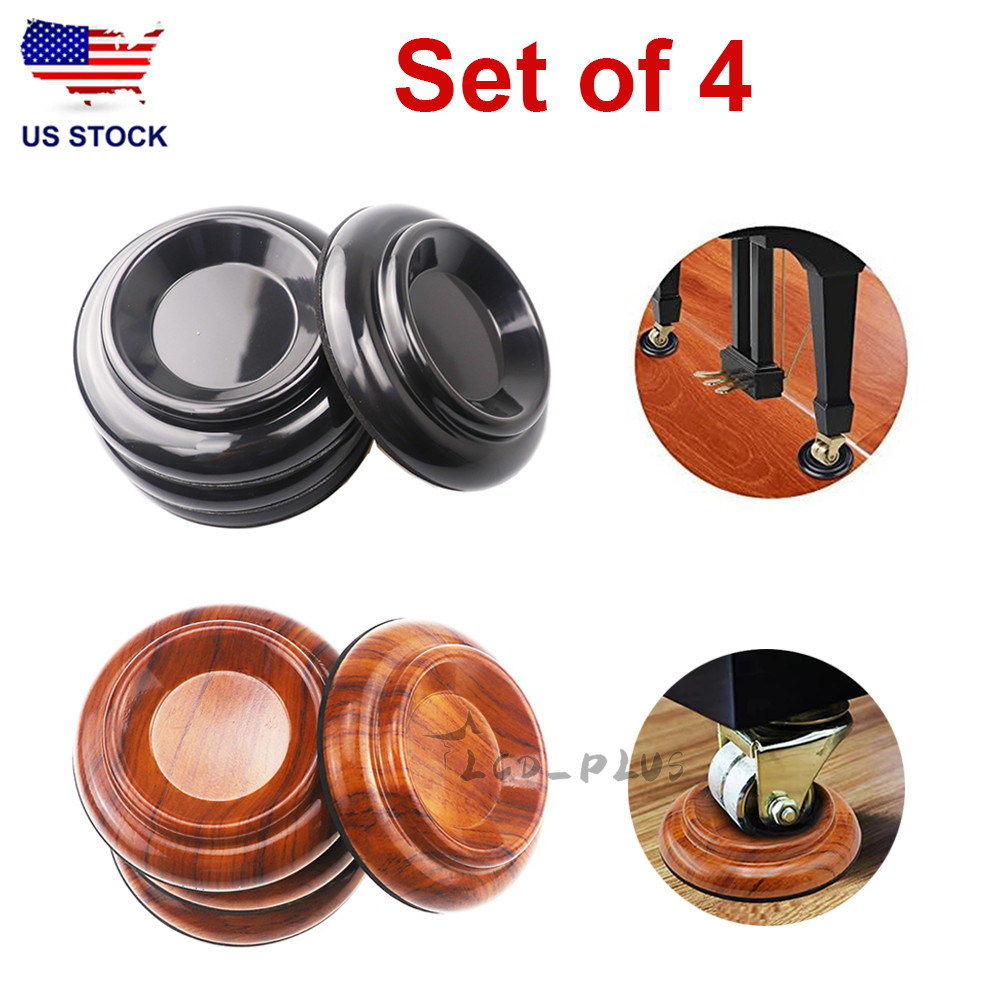 NEW! Black/Wood Grain Piano Caster Cups Floor Non-slip Protector – 4″ (Set of 4)
