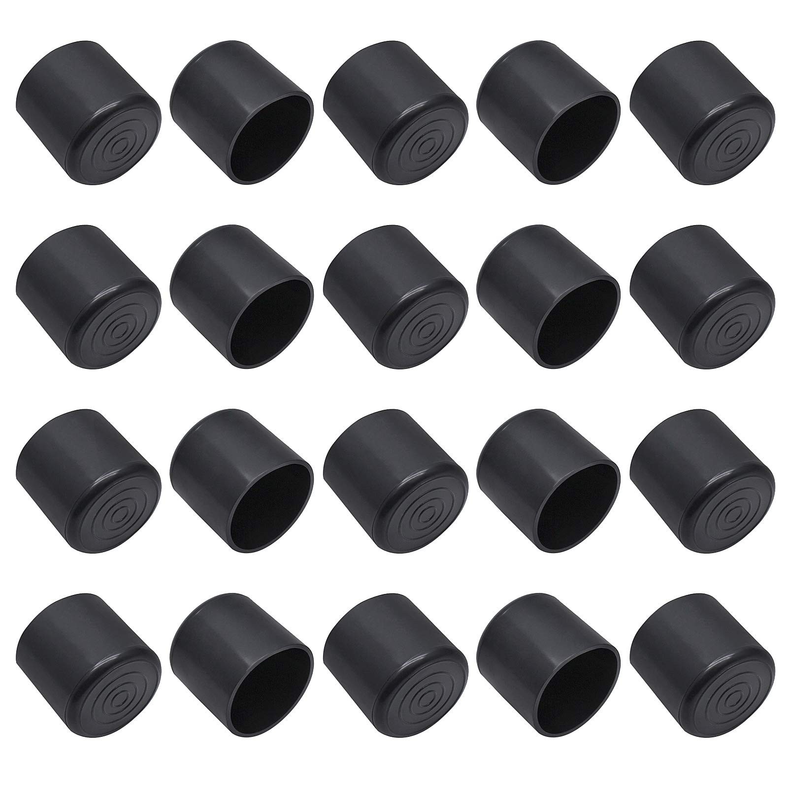 20Pcs Round Rubber Furniture Leg Caps 1in 25mm Black Chair Floor Protectors PVC