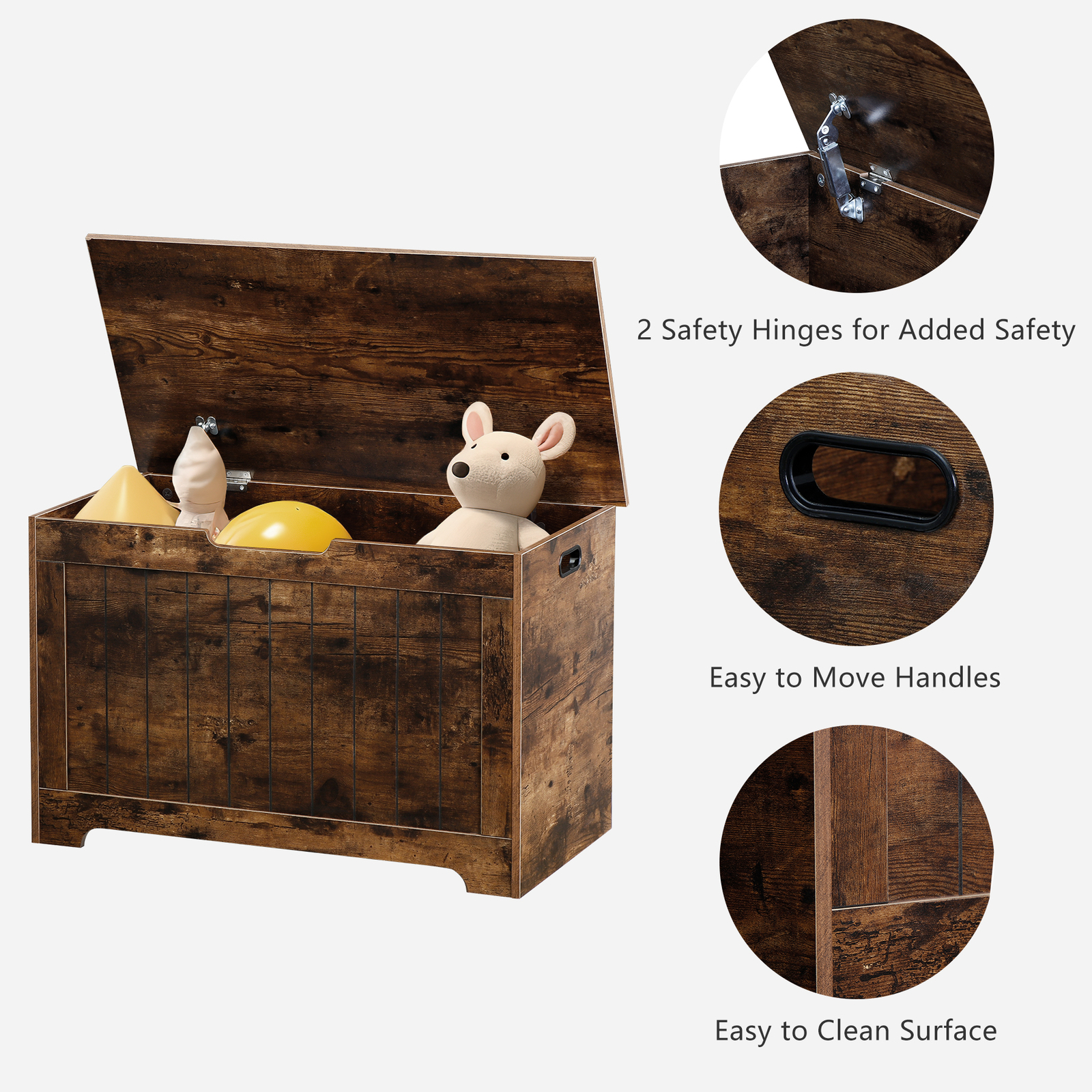 Wooden Chest Storage Large Toys Box Blanket Books Shoes for Bedroom Rustic Brown