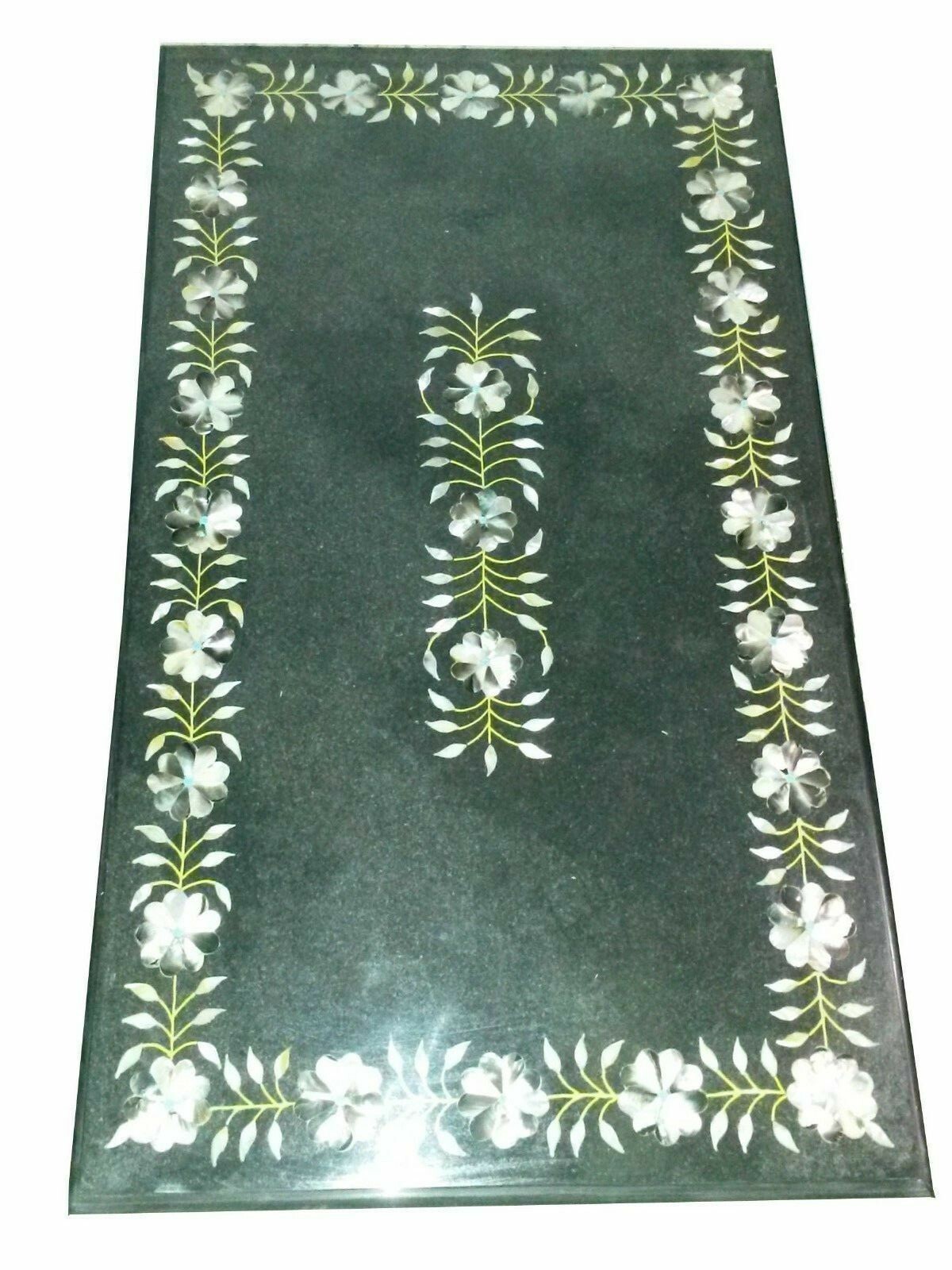 48″ x 24″ Marble Table Top Semi Precious Stones Inlay Handmade Inlay Art