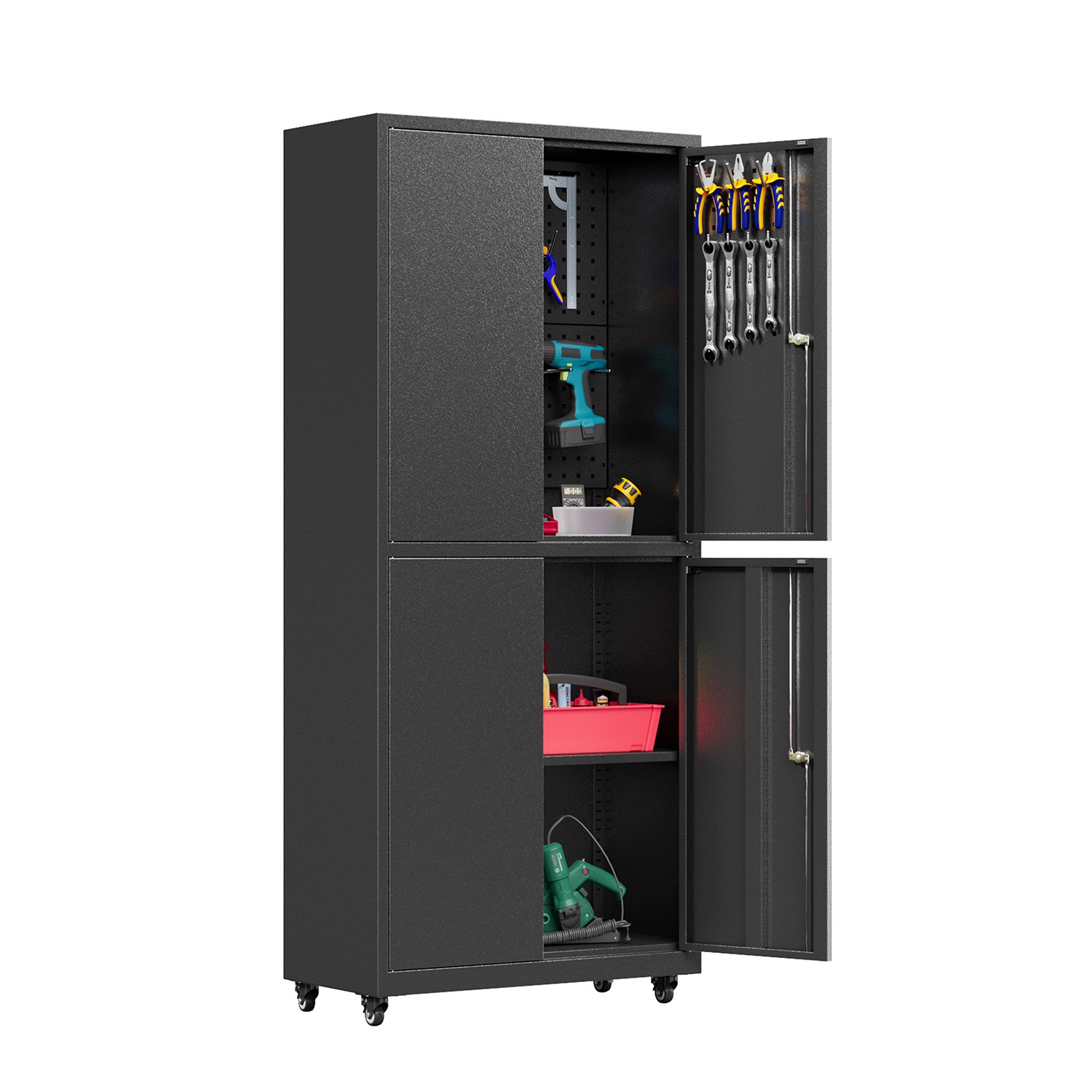 Rolling Tool Boxes Storage Cabinet On Wheels With 4 Doors Lockable Cabinet Wheel