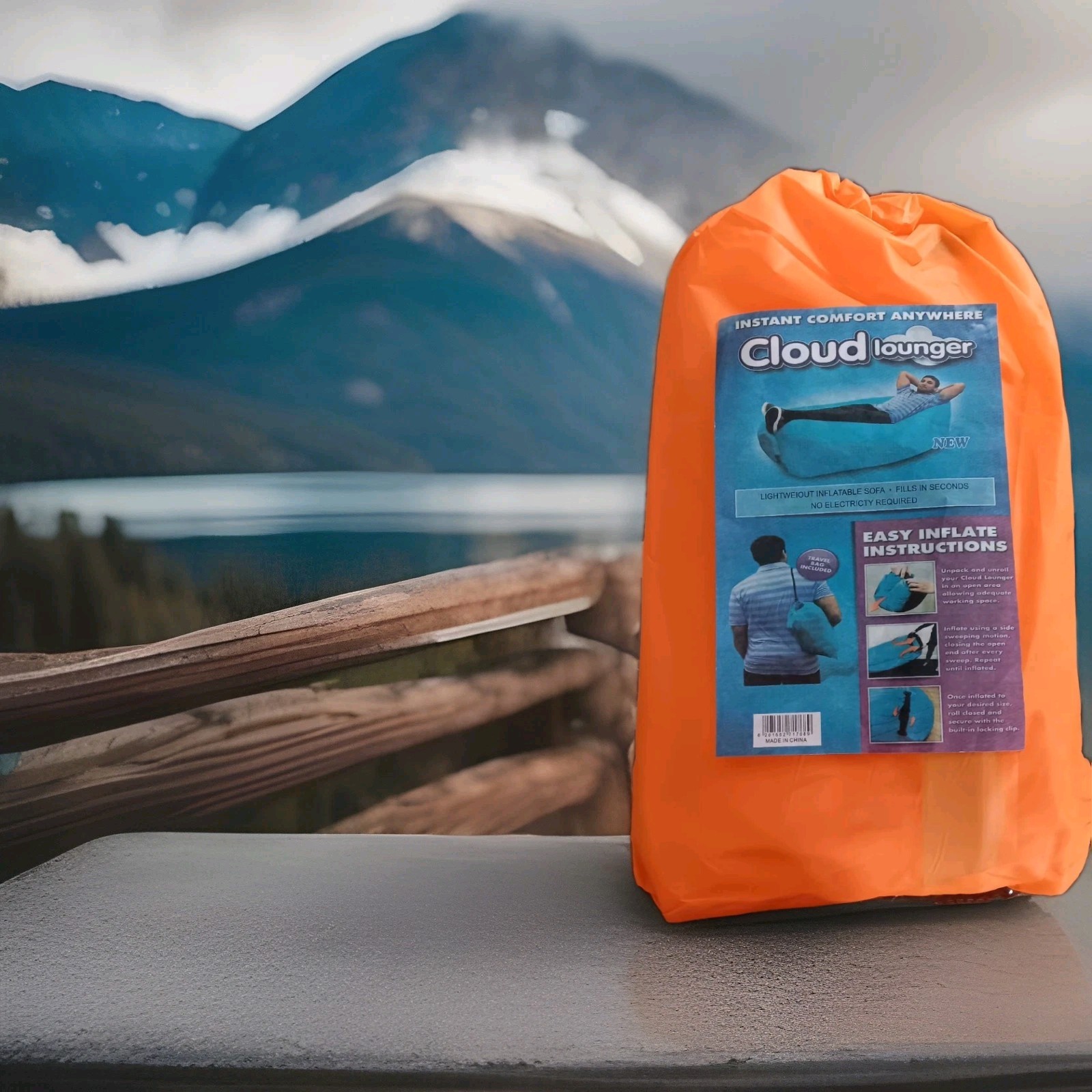 Inflatable Air Sofa cloud lounger. Orange Light weight sofa. New in bag.