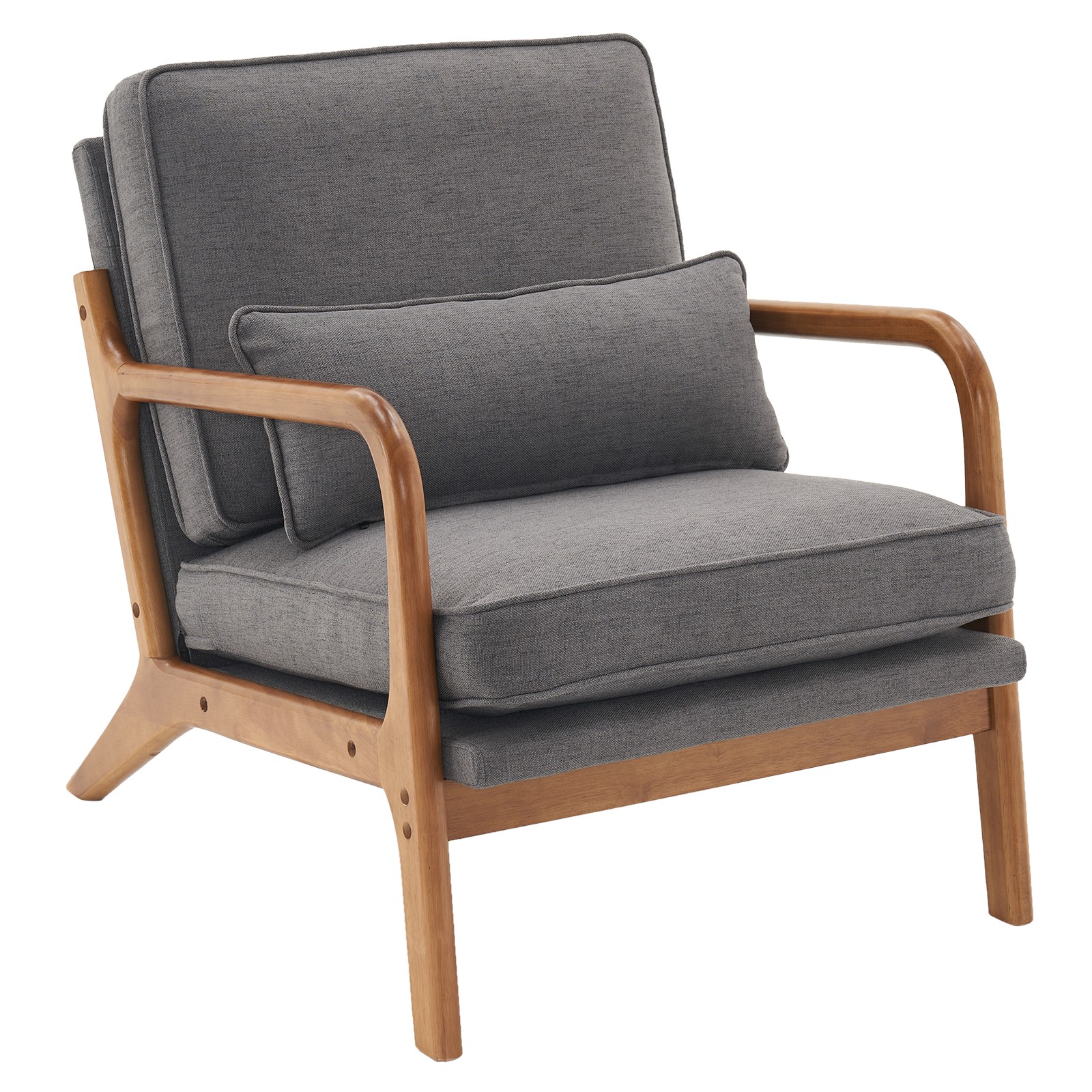 Dark Grey Upholstered Single Lounge Chair Oak Armrest Indoor Accent Chair for