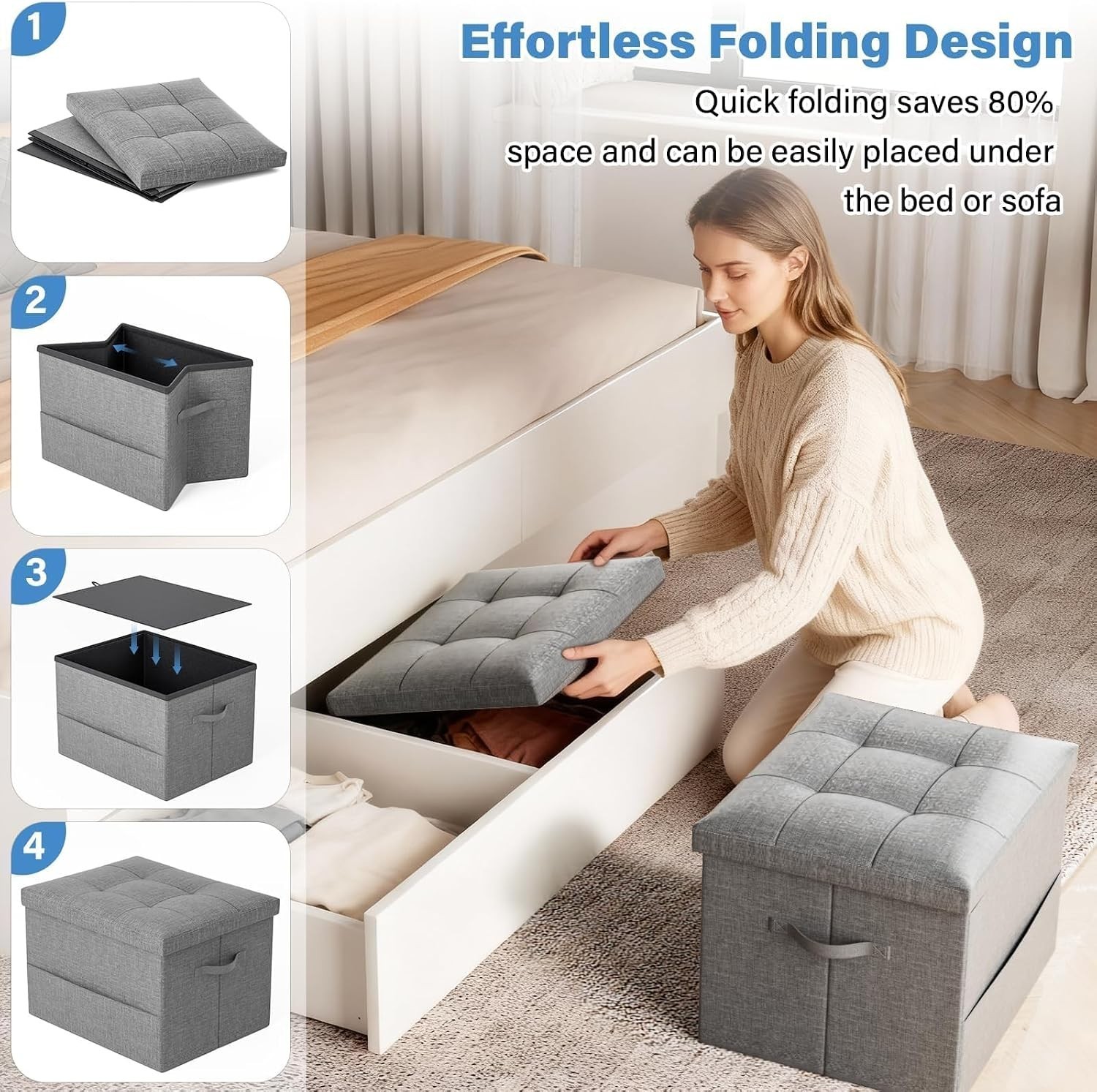 Storage Ottoman Foot Rest Stool, Holds Up to 350lbs, 43L, Foldable | Small Ot…