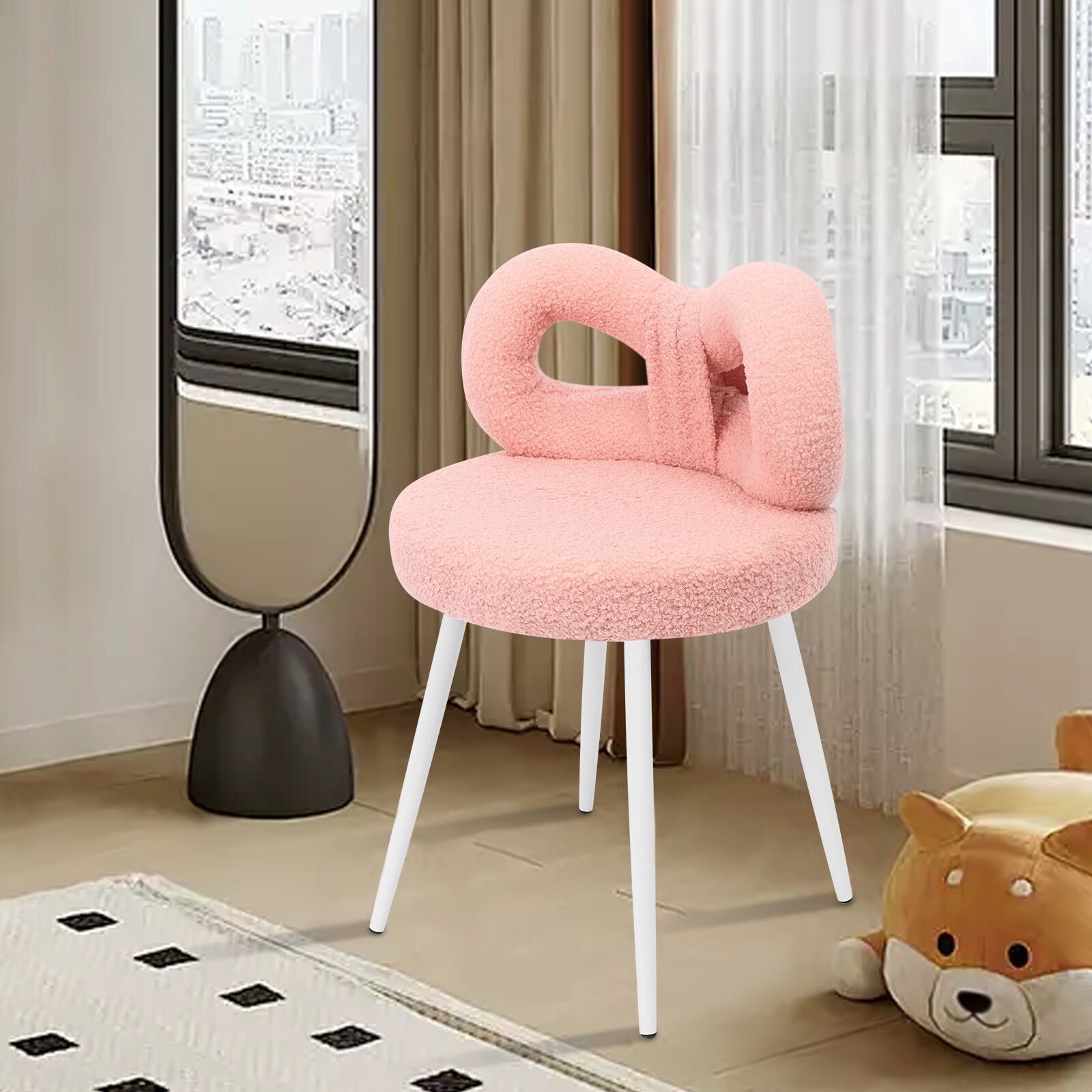 13*13*26.4in Cute Bow Backrest Chair Pink Floor Standing Chair For Bedroom Decor