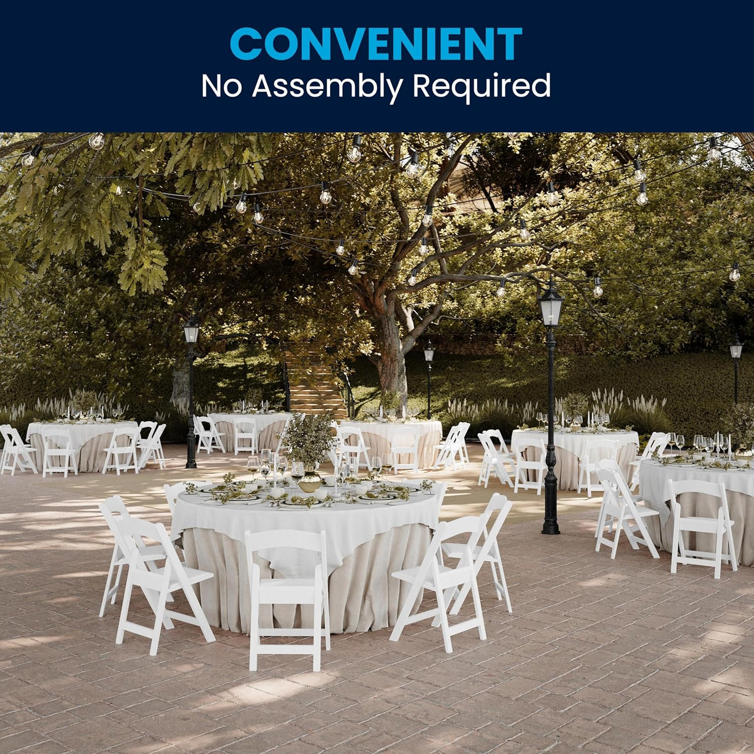 Hercules Series Folding Chair – White Resin – Set of 4 800LB Weight Capacity Com