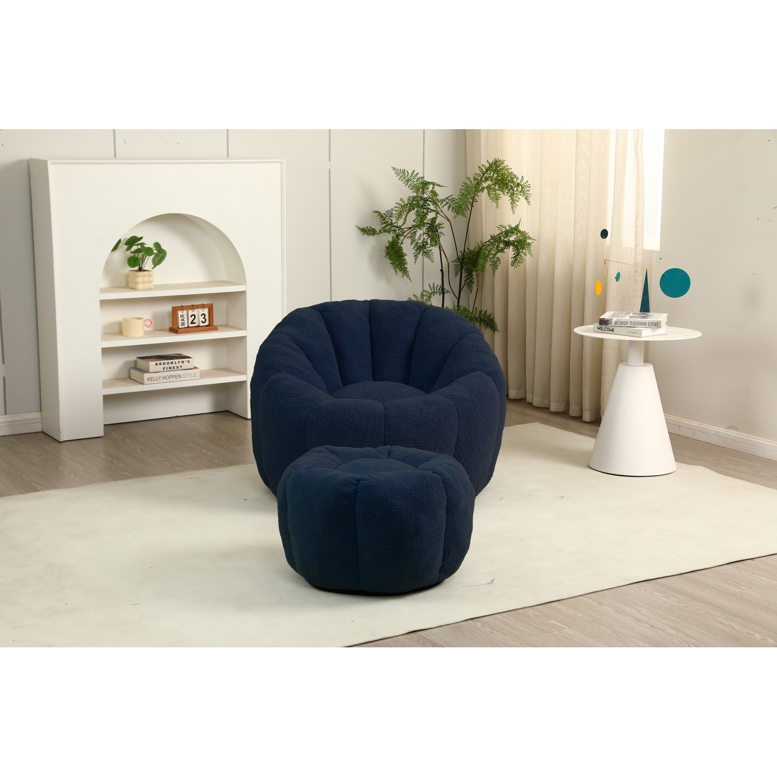 Giant Bean Bag Chair with Memory Foam Filler Dark Blue Teddy Fabric