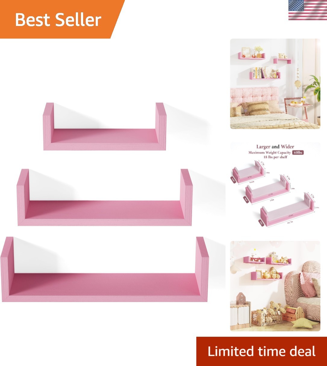 Vintage-Inspired Floating Shelves – 3 Solid Wood Wall Shelves for Stylish Decor