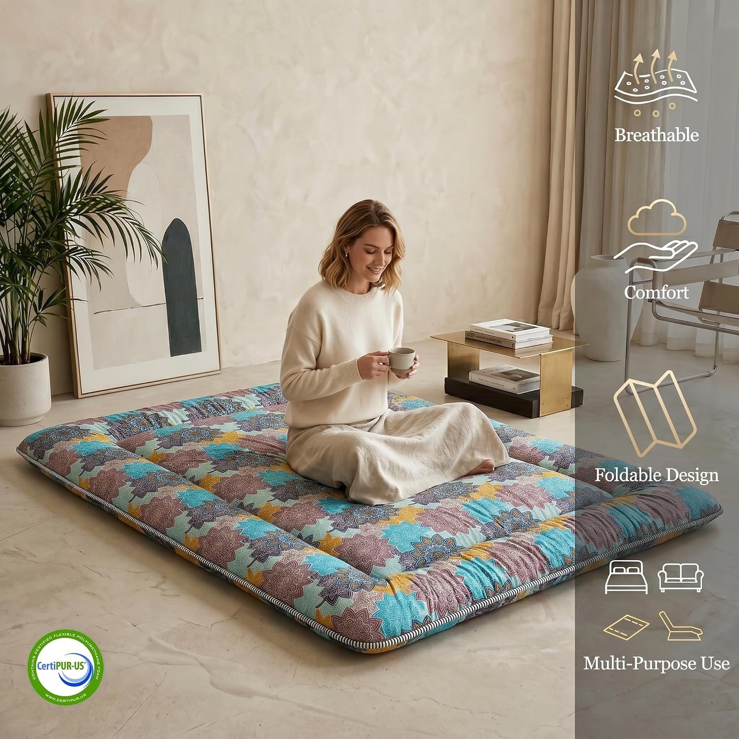 Japanese Floor Mattress, Futon Mattress with Portable Storage Bag and Washabl…