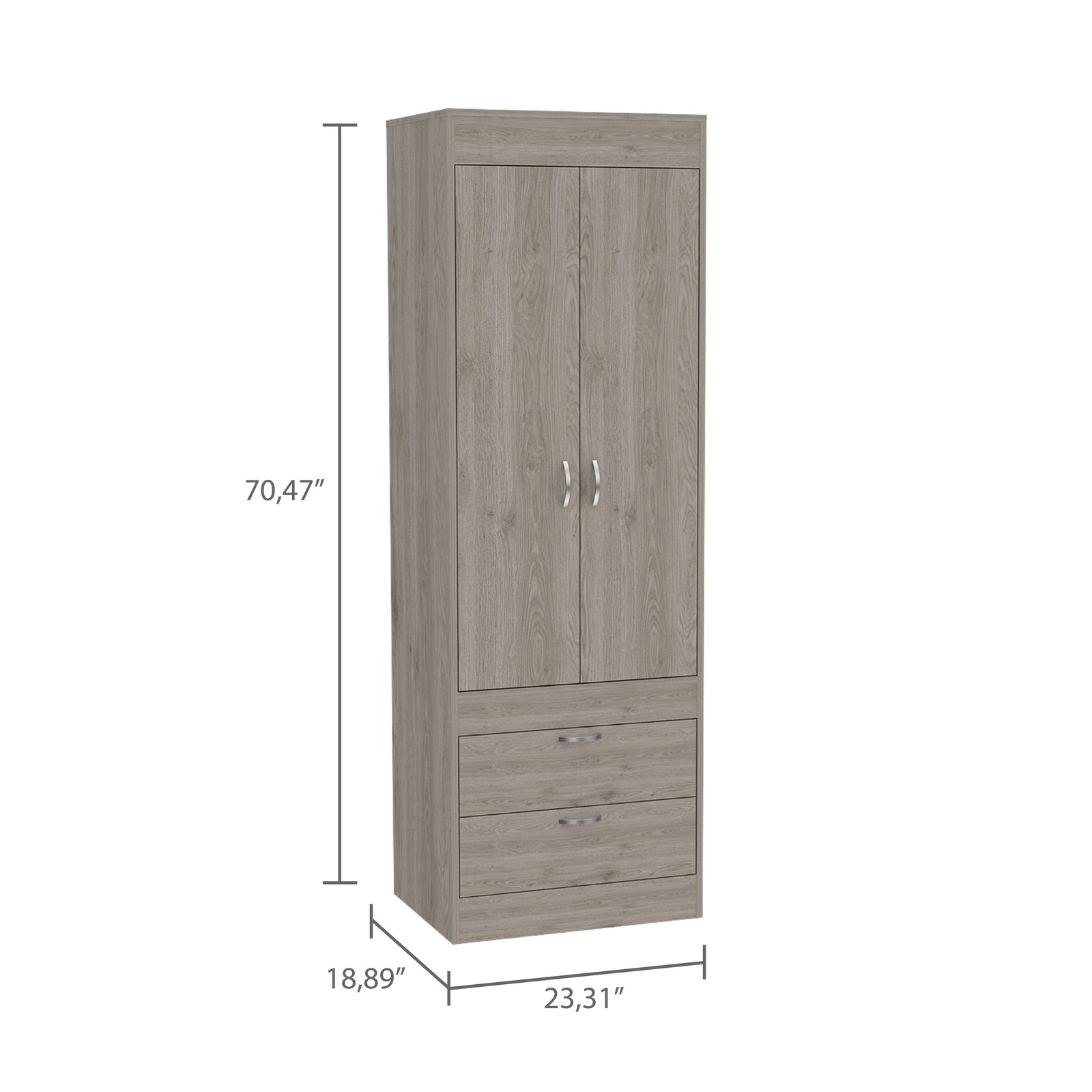 Lisboa 2-Door Armoire Light Gray Particle Board Wardrobe