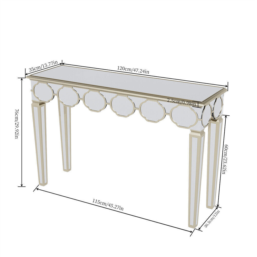FATIVO Glass Mirrored Console Table Gold Trim Side Bar Table Living Room Hallway