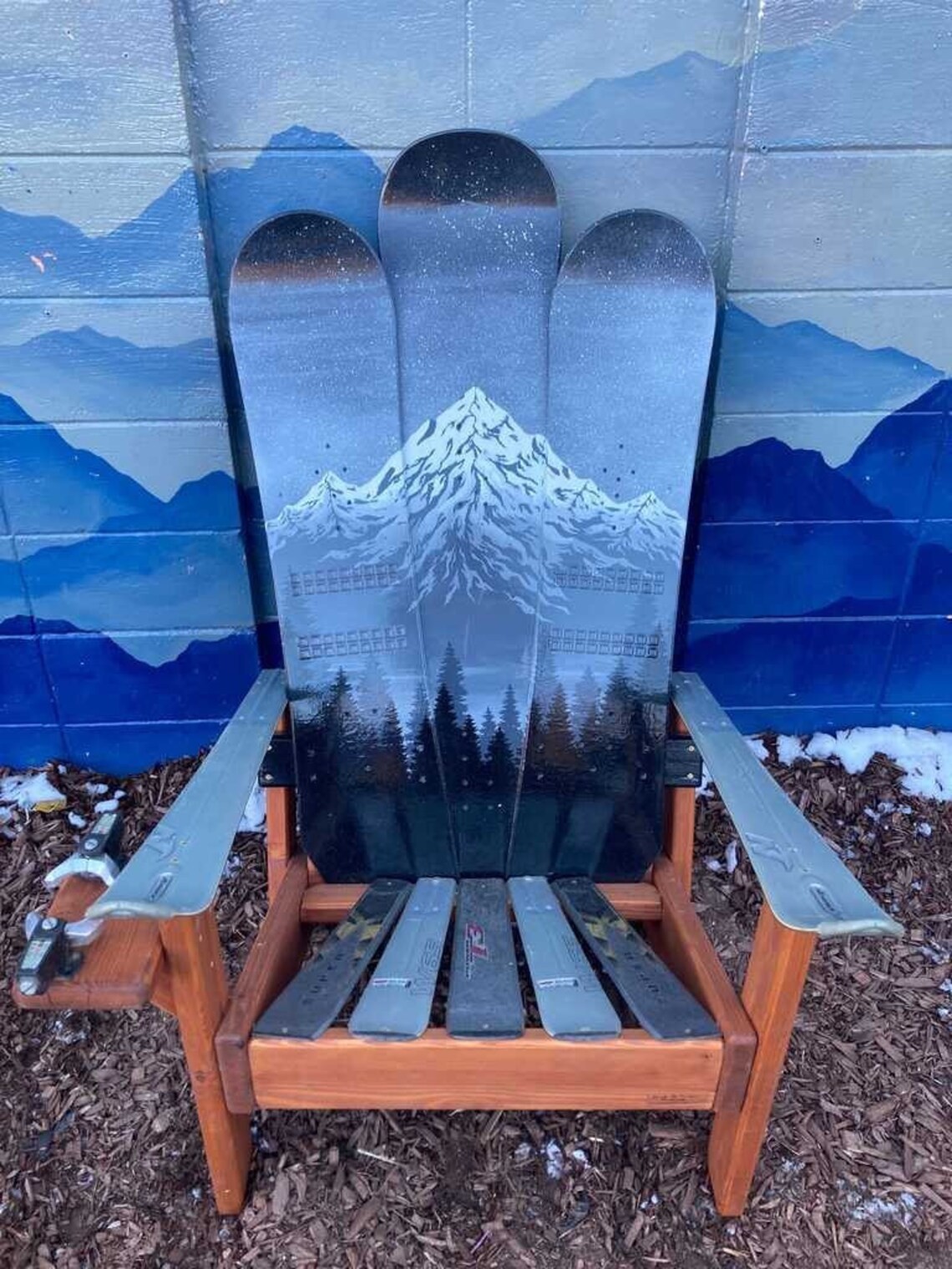Hand-painted Mountain Redwood Stained LOW Adirondack Snowboard Chair – Upcycled