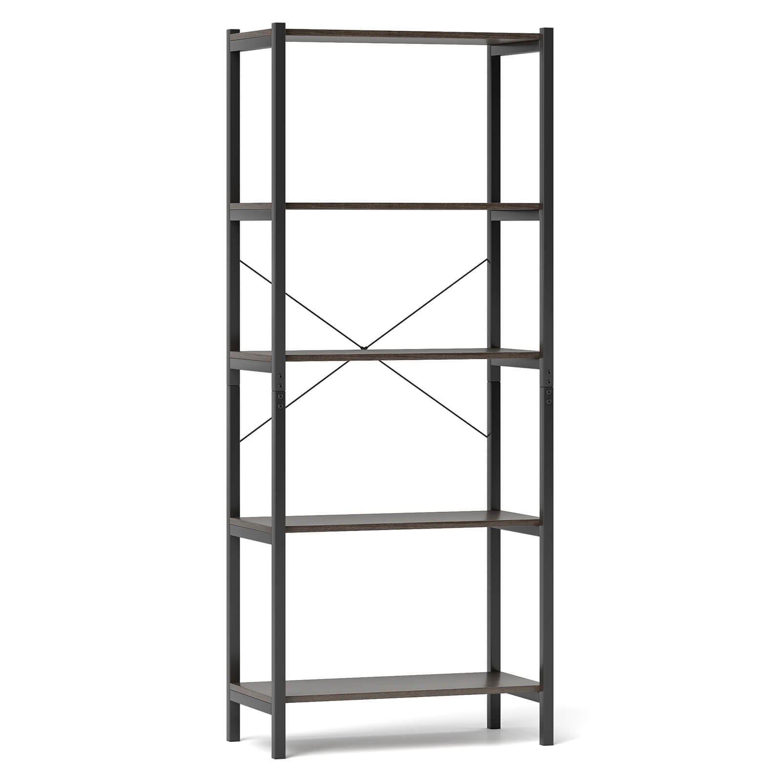 5-Tier Rustic Industrial Bookshelf Wood Display Storage Rack w/Metal Frame Grey