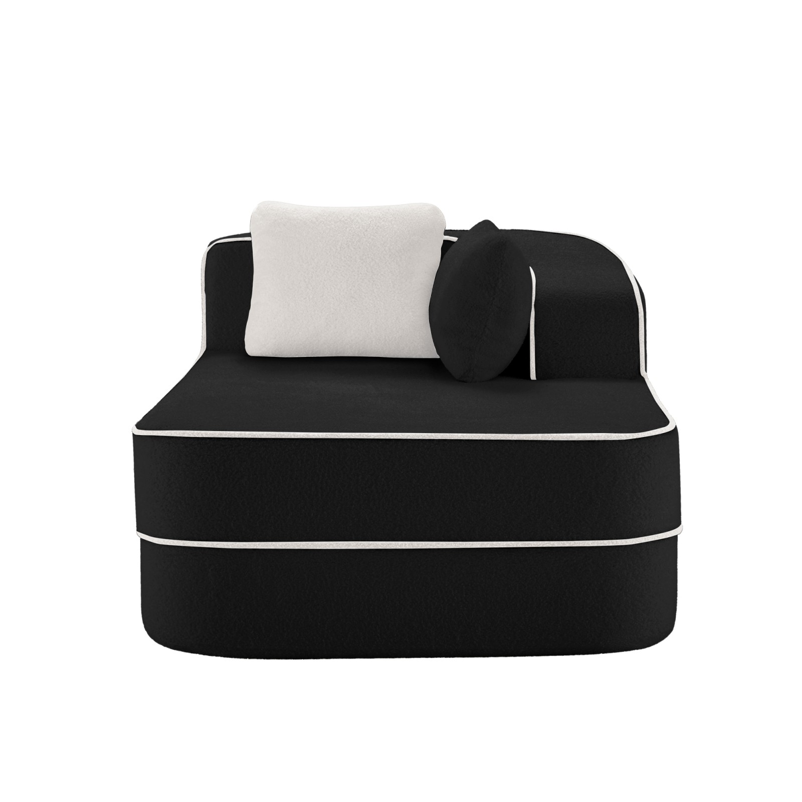Right Chaise Sofa with Pillows Teddy Fabric – Black