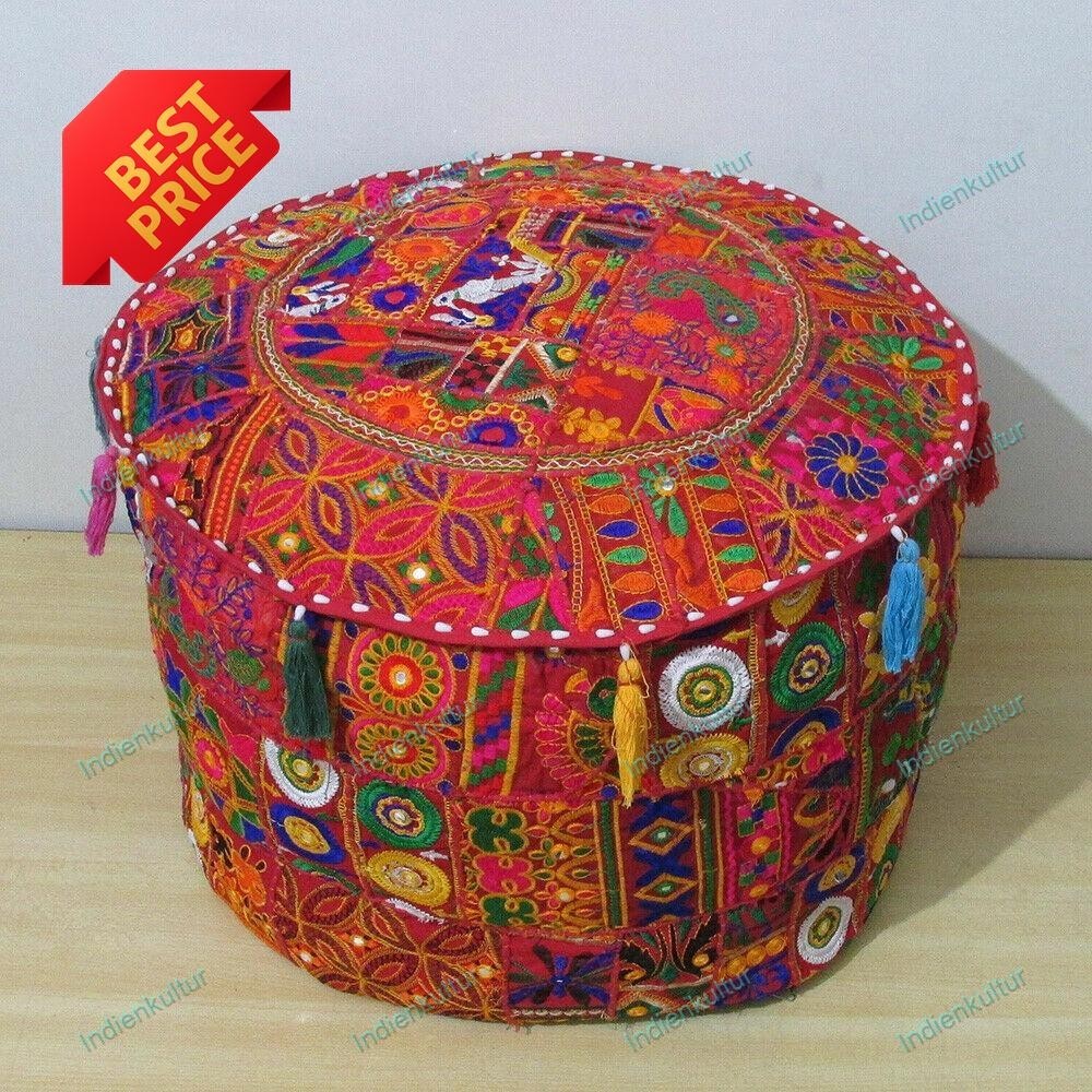 New Indian Floral Pouf Ottoman Foot Stool Cover Poof Floor Pillow