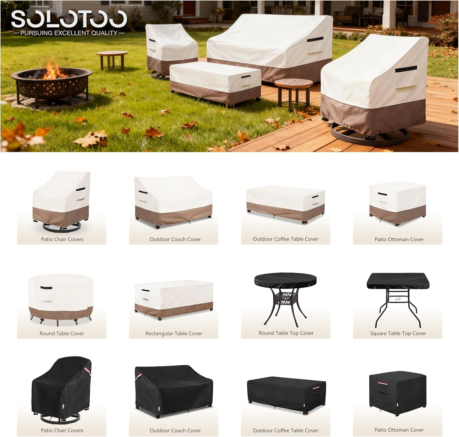 Patio Ottoman Cover Waterproof Heavy Duty Square Outdoor Ottoman Covers, 25W X