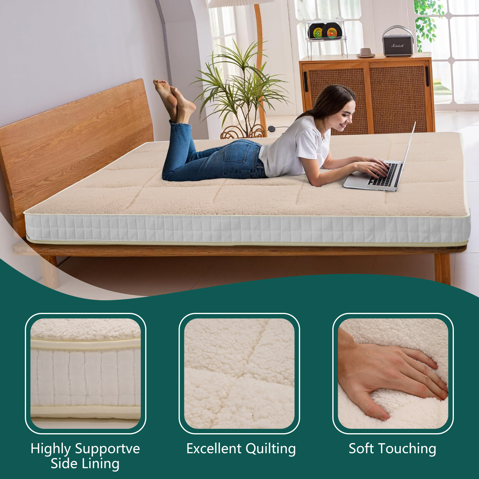 NAIZEA Japanese Floor Mattress Futon Mattress, Foldable Sherpa Fleece Mattress