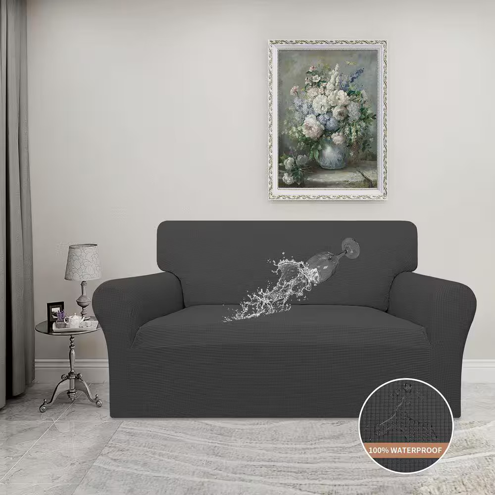 59 In. X 35 In. X 33 In. Dark Gray Polyester Waterproof Slipcover, Dual Sofa Str