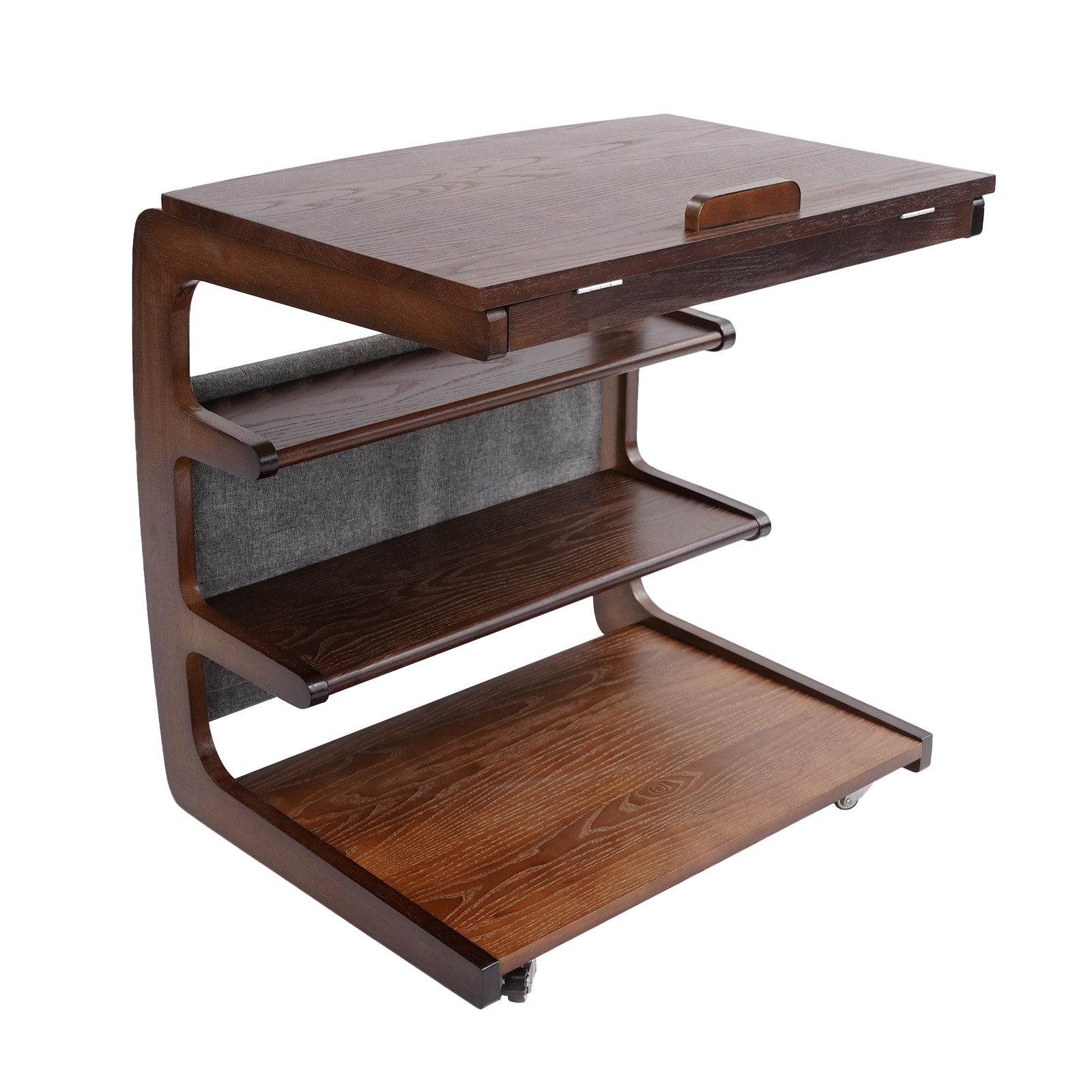 24.8 in 4-tier C-shaped Side Table, Rubberwood Side Table with Wheels Indoior