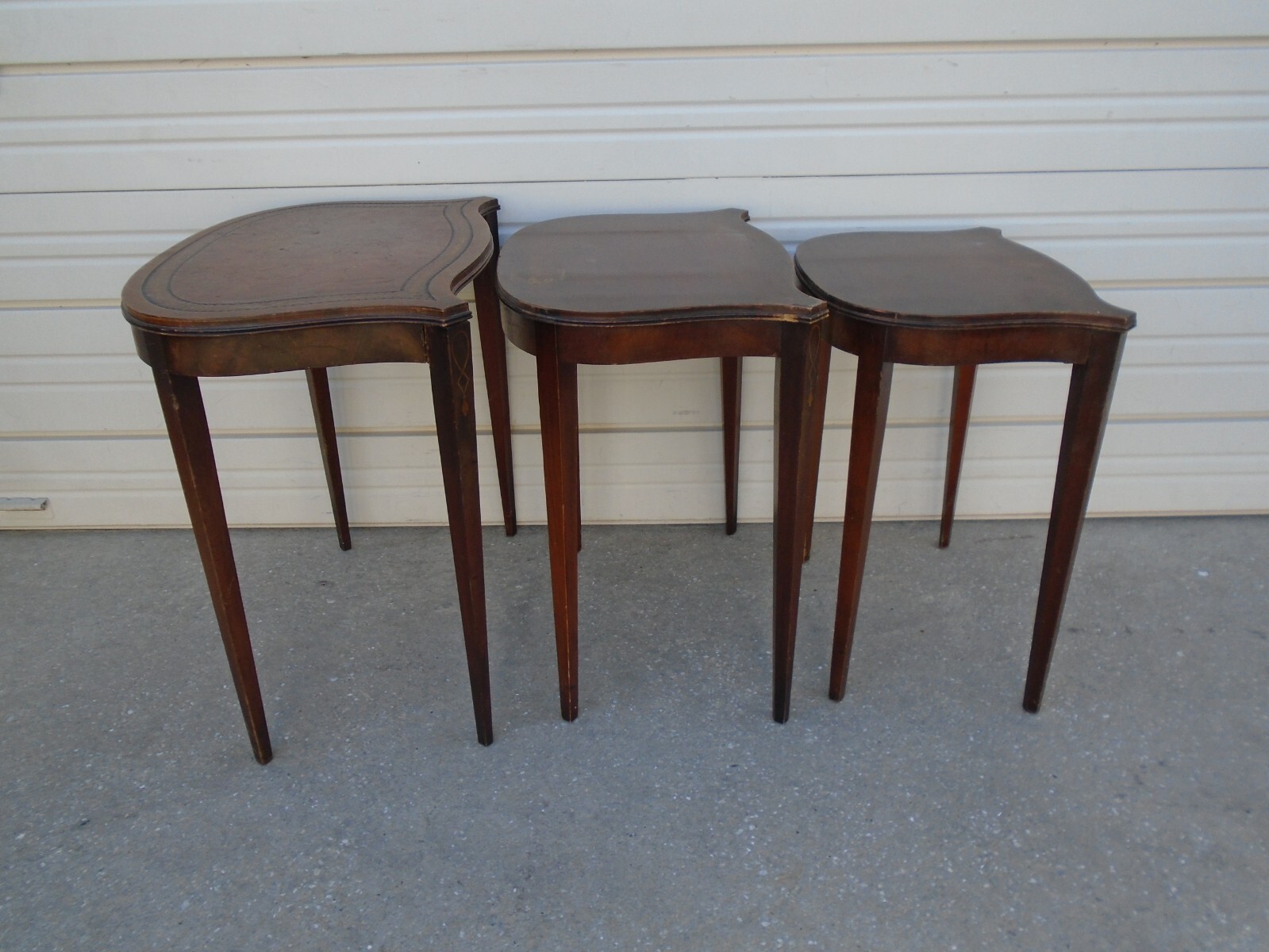 3 Nesting End Tables French Country Regency Side Louis XVI Leather Mahogany TLC
