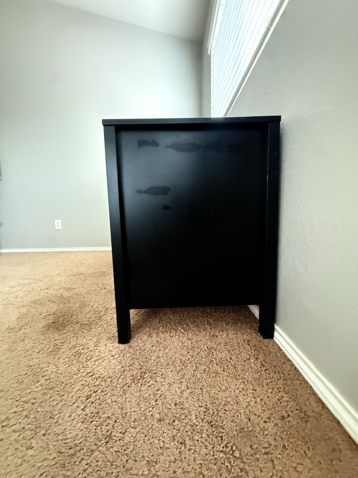 Black Matte Wood Composite Computer Desk with Drawer and Cabinet, Modern Style