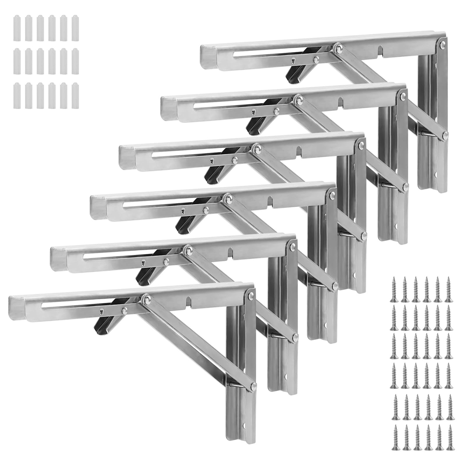6PCS 12 Inch Folding Shelf Brackets, 30×16.5cm Stainless Steel Hinges Bracket…