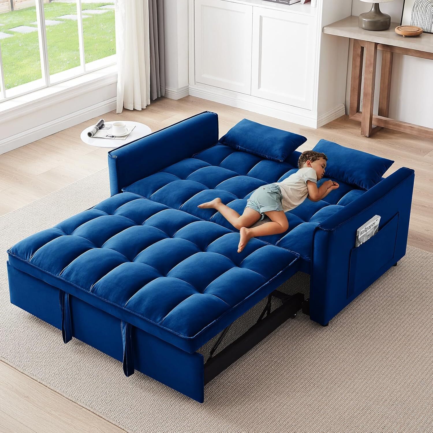 Sofa Bed Couch Sleeper Convertible Pull-Out Bed Couch With Side Pockets