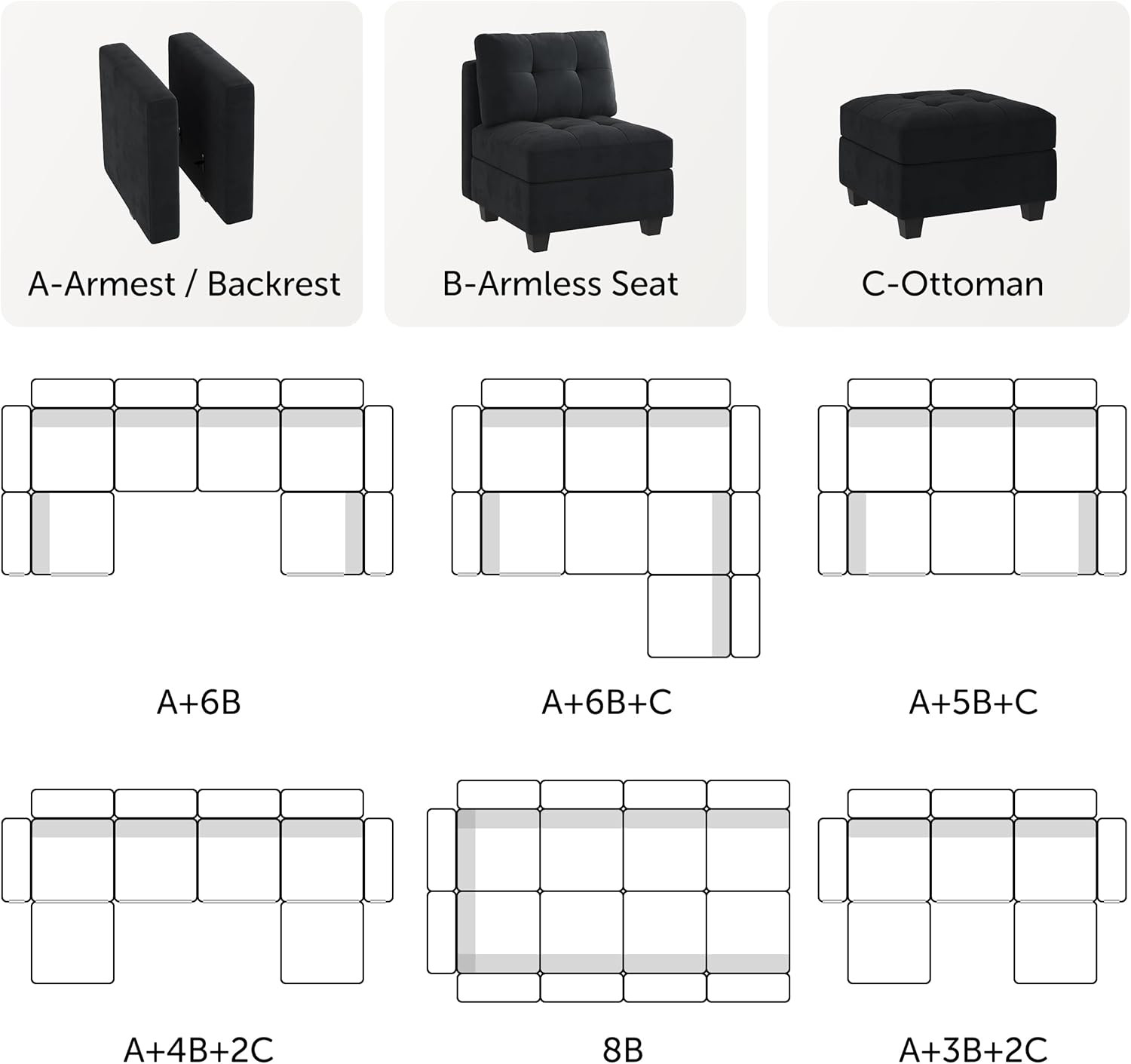 Velvet Tufted Square Ottoman for Modular Sectional Sofa – Black Storage Solution