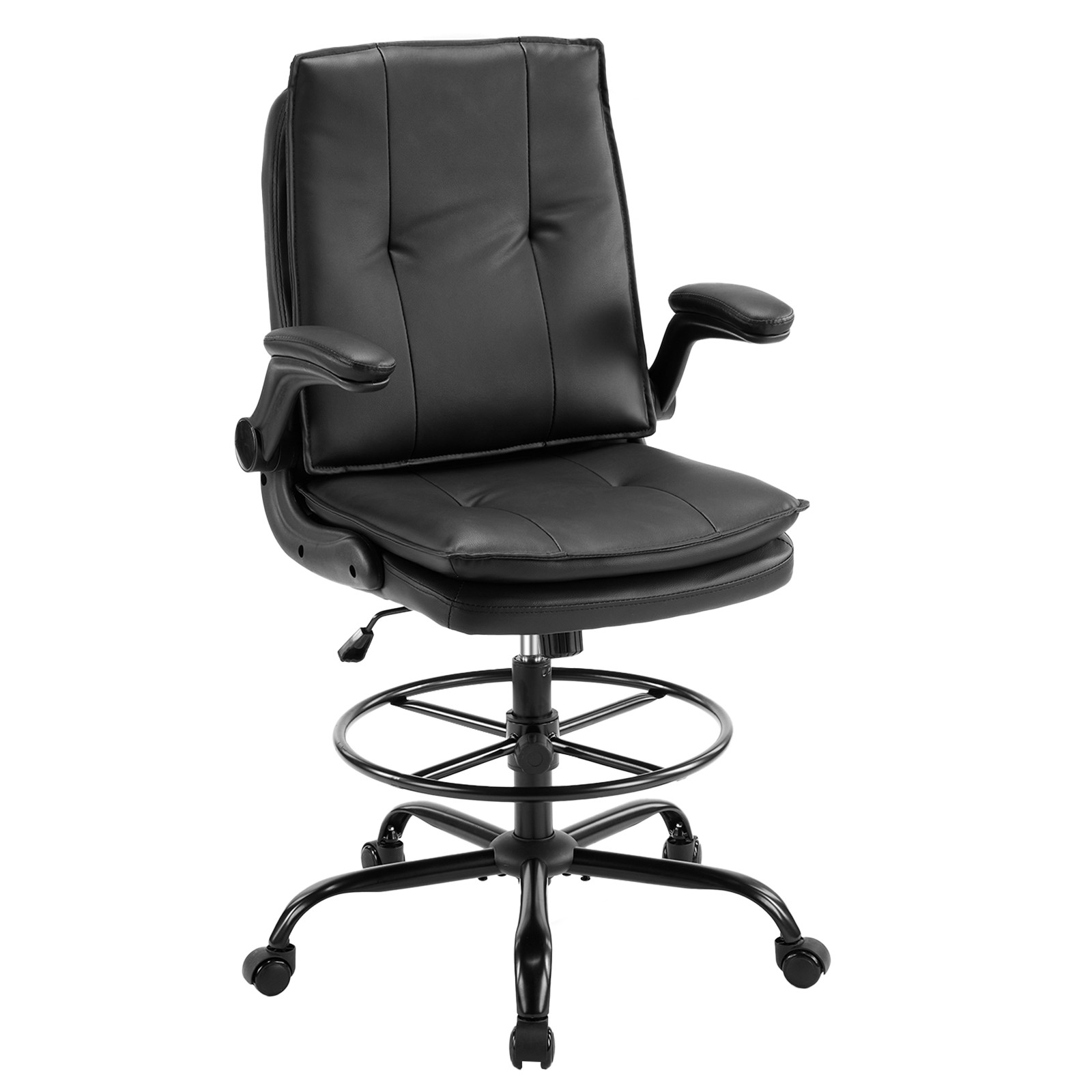 Drafting Chair Tall Office Chair Ergonomic Design Leather Backrest Office Use