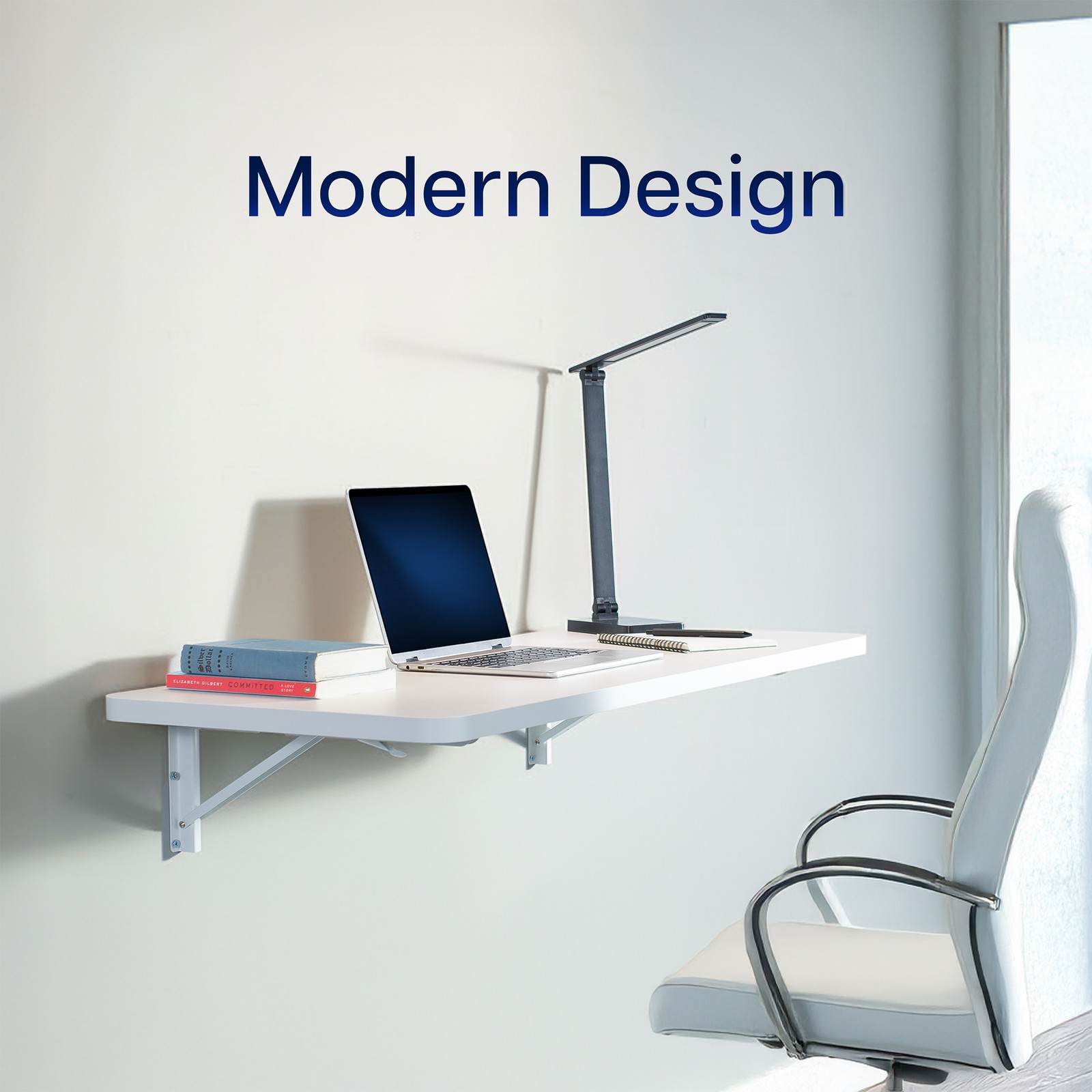 VIVO White Wall Mounted Folding 43 inch Workbench with Adjustable Brackets