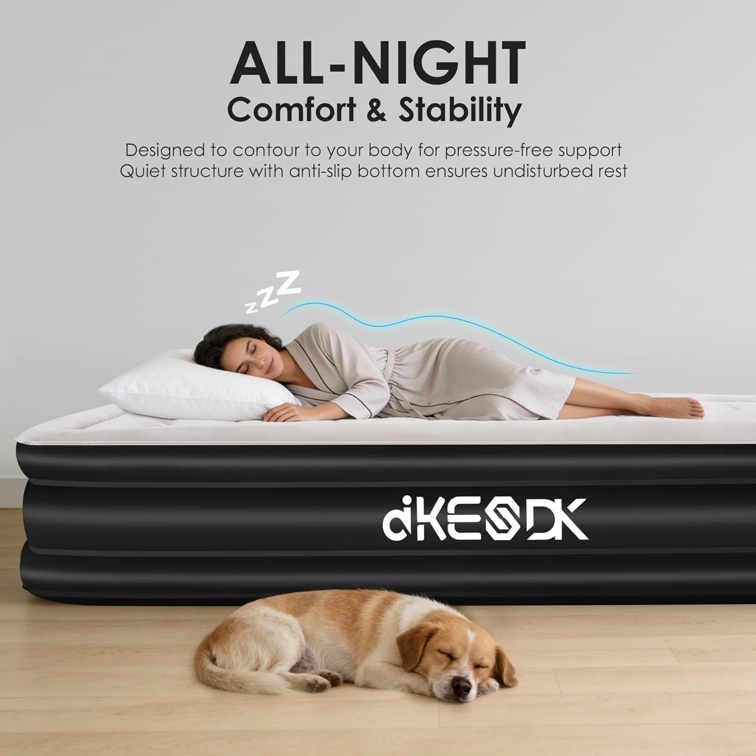 Portable Queen Air Mattress with Waterproof Flocked Top – Ideal for Family Stays