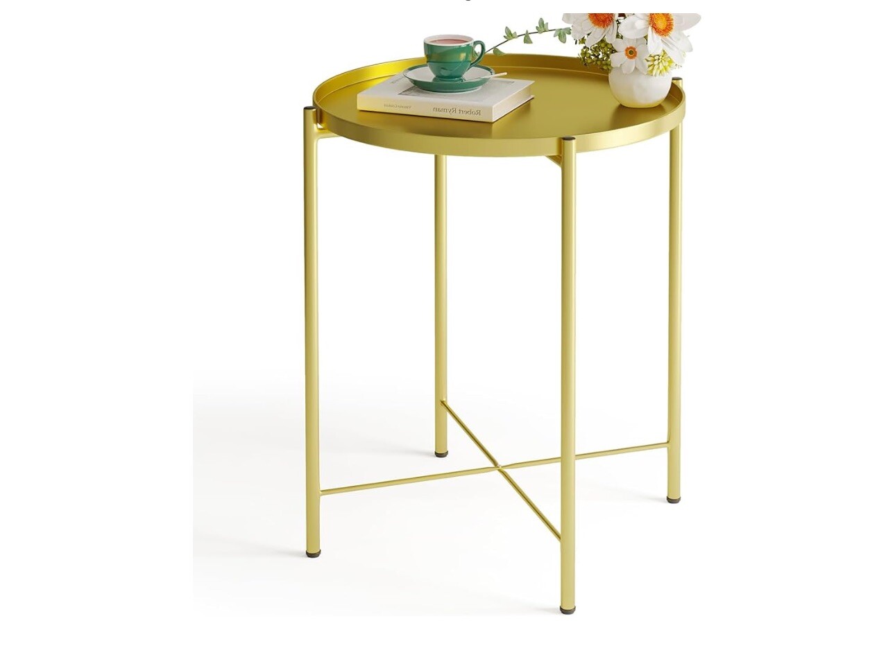 Fixwal Metal Side Table Gold End Table for Small Spaces Round Accent (1006)