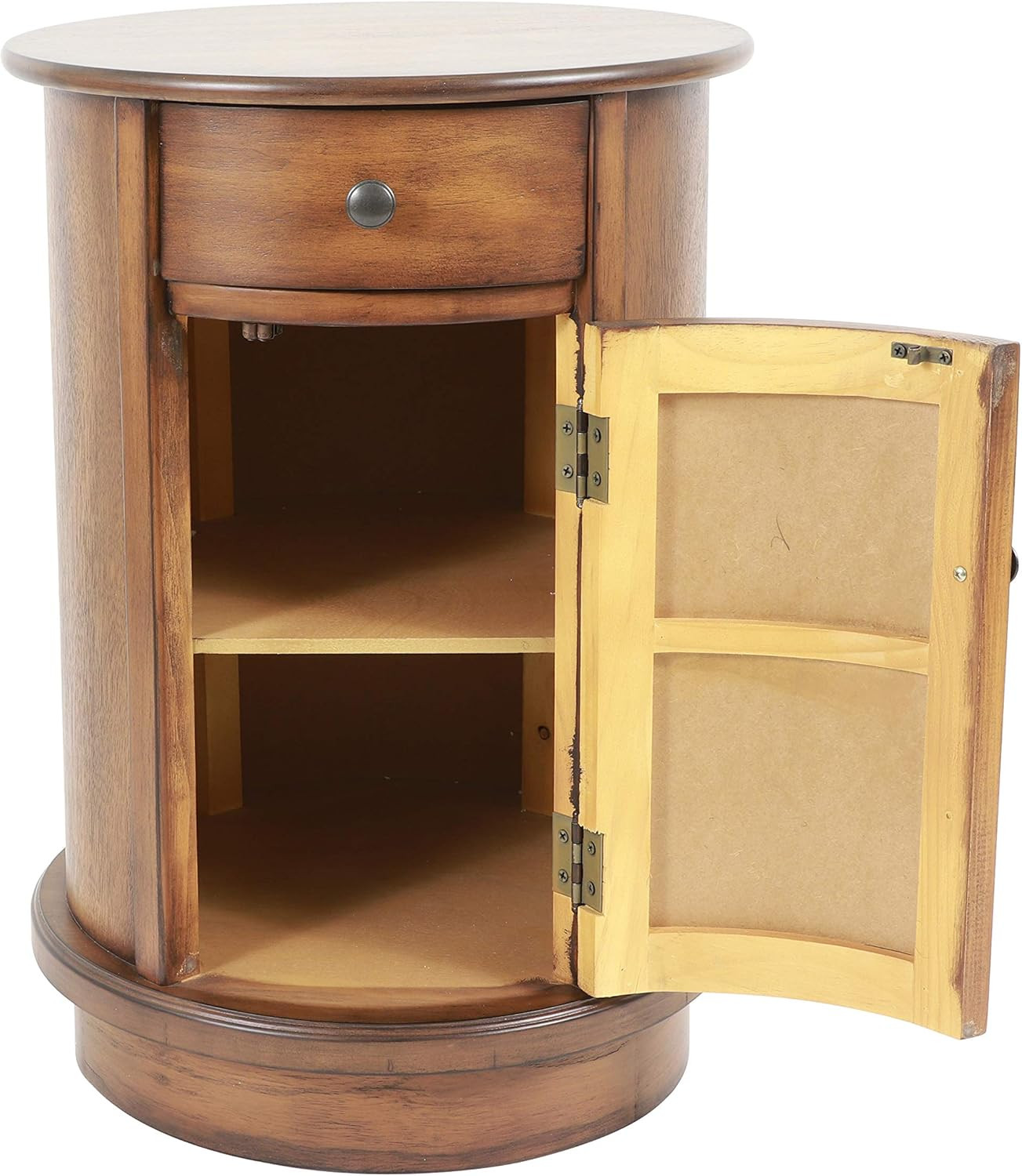 Side End Table Round Rustic Wood Frame Nightstand Storage Drawer Display Decor