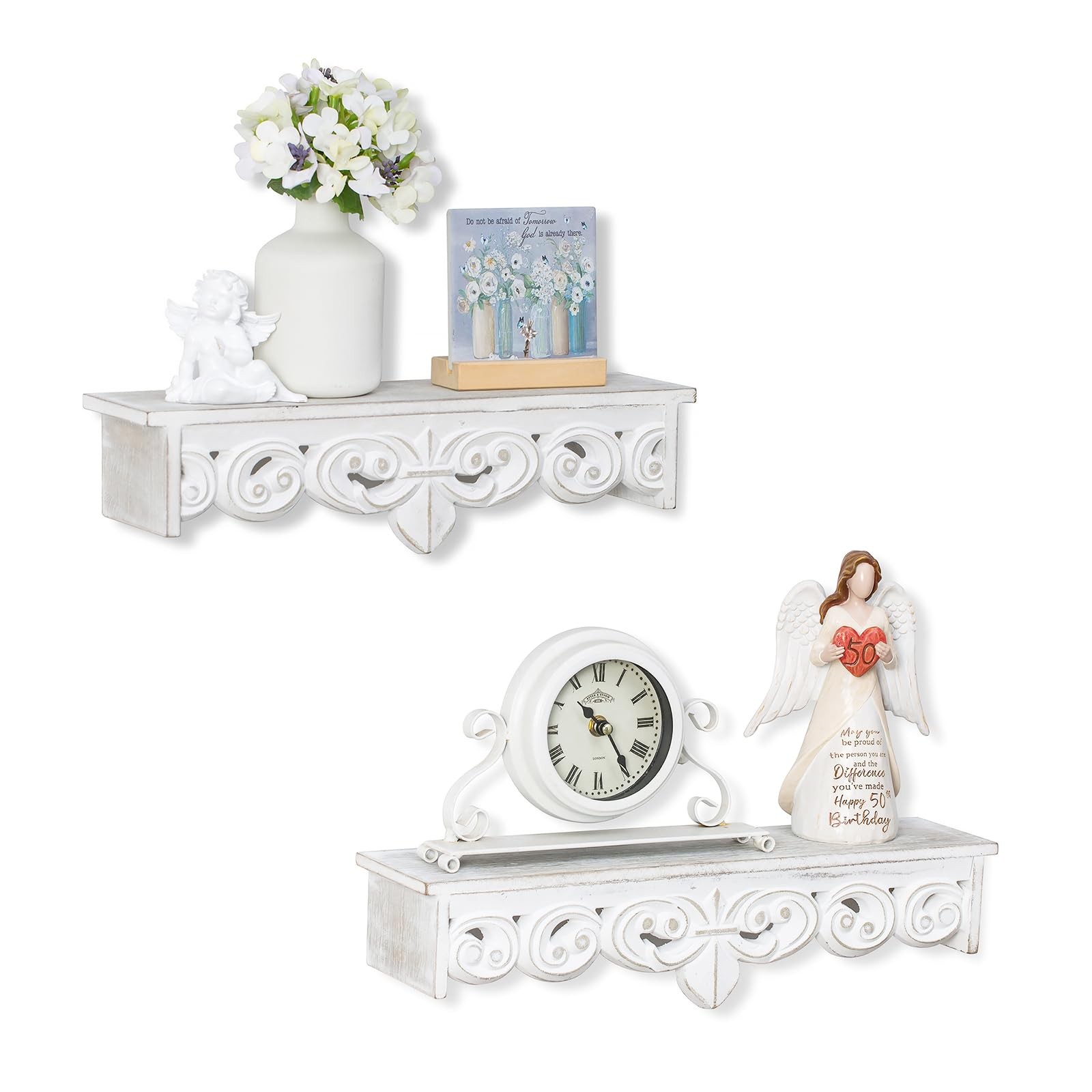 White Vintage Wall Shelves Decor – Antique Floating Shelf Wood Wall French Co…