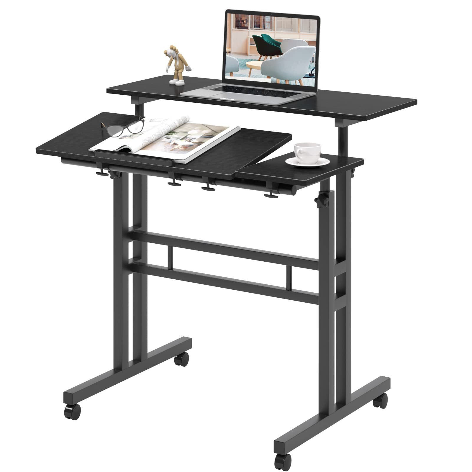 Computer Desk Adjustable Rolling Standing 31.5×23.6×26.4-45.3 in Black