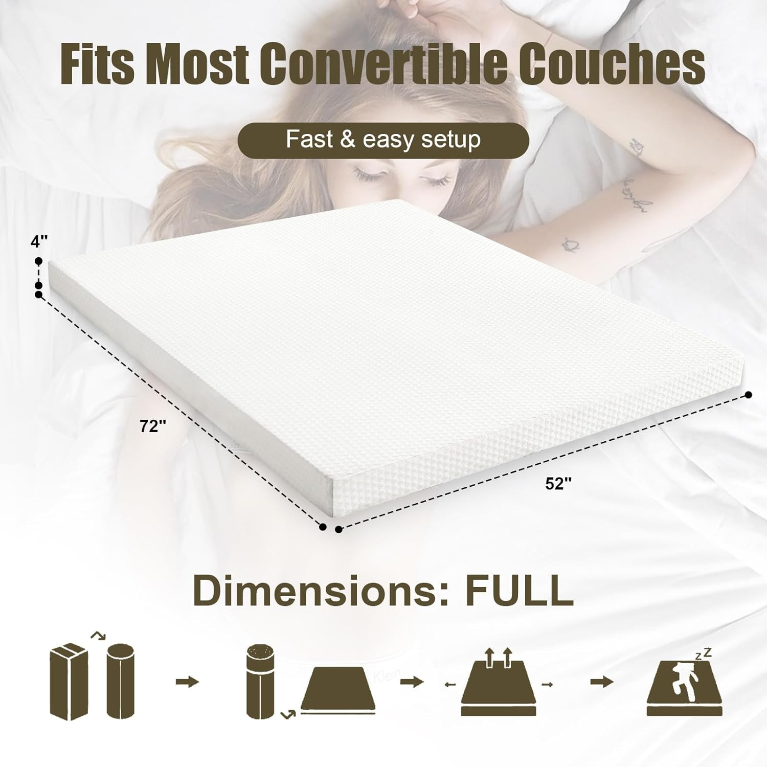 4″ Full Sofa Mattress with Washable Cover for RVs, Daybeds & Guest Rooms