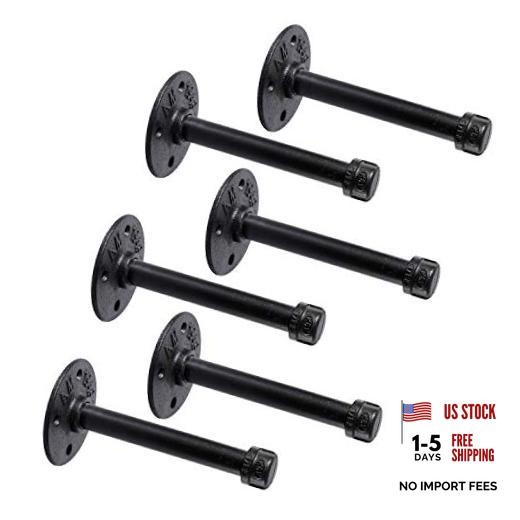 1/2″ Industrial Black Iron Pipe Shelf Brackets, Rustic Wall Mounted 6 Inch 6.0