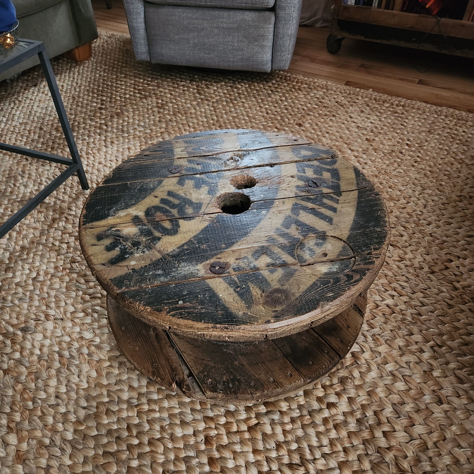Bethlehem Wire Rope Wooden Spool 24″ x 10 Antique Vintage Wood Table Empty