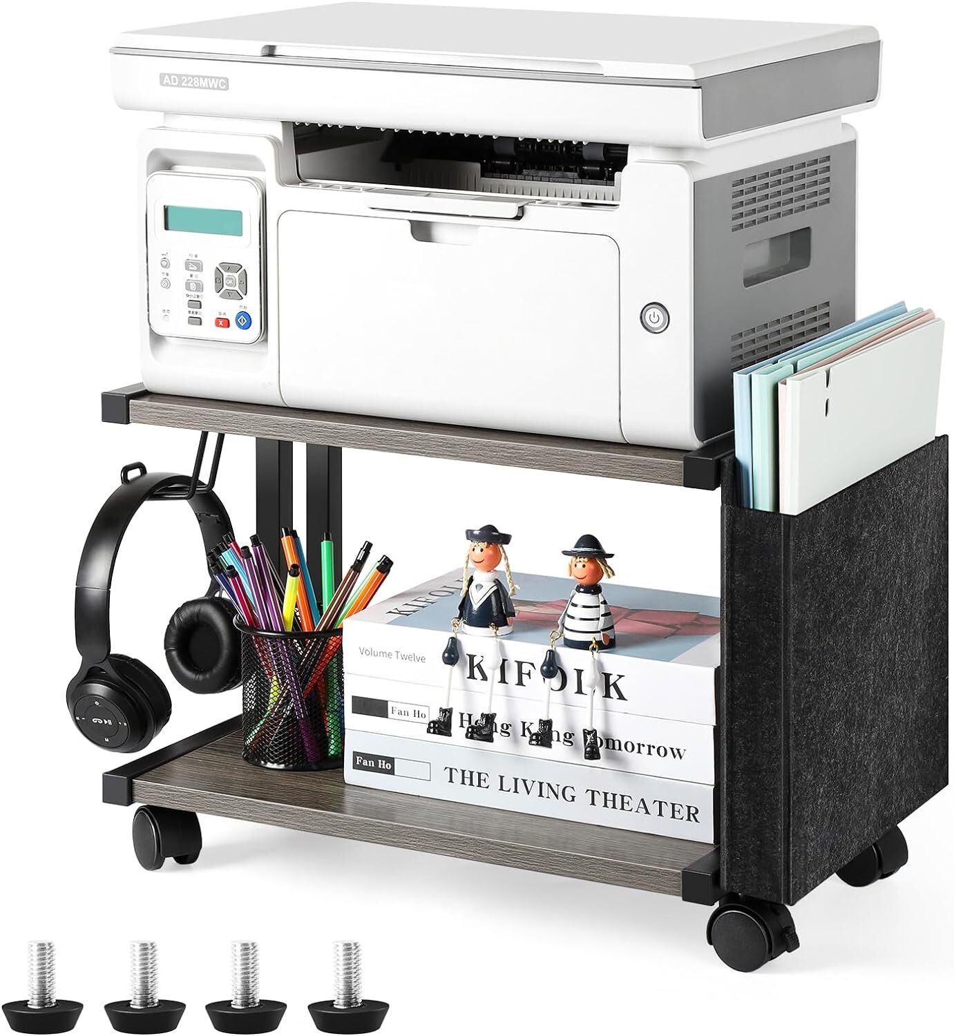 Printer Stand Under Desk Printer Table with Storage & Wheel for Home Office Grey