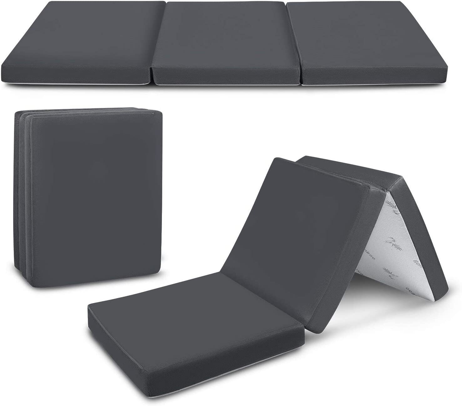 Cozzzi Folding Twin Mattress Trifold Foam Topper Portable Sleeping Mat Grey 25″