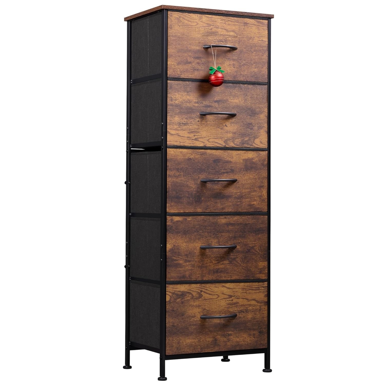Rustic Brown Tall Fabric Drawer Dresser Storage Organizer for Bedroom Furniture