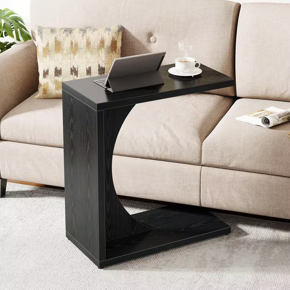 Kerlin 23.62 In. Black C-Shaped Engineered Wood End Table, Couch Table Small Sof