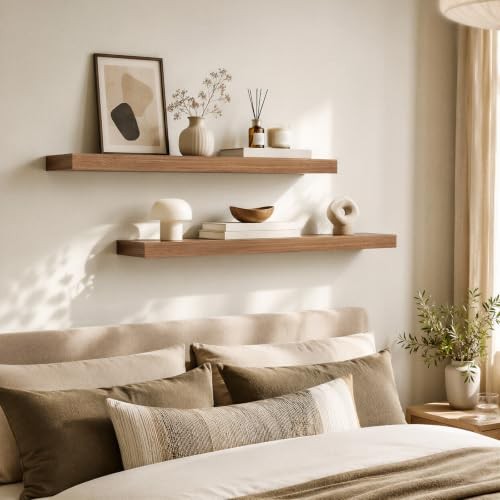 31.5″ Floating Shelves for Wall, Set of 2 Wall Mounted 31.5 Inches Walnut