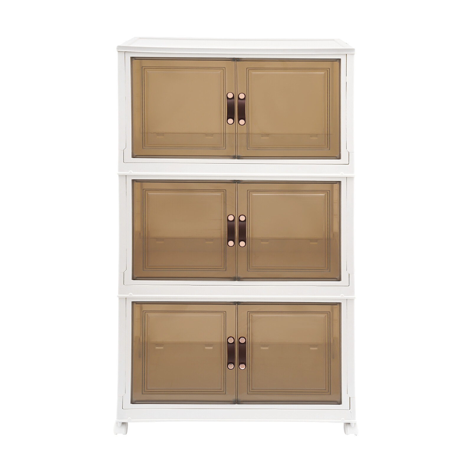 3PCS Foldable Stackable Storage Cabinets with Wheels White 25.59*16.54*43.5in US